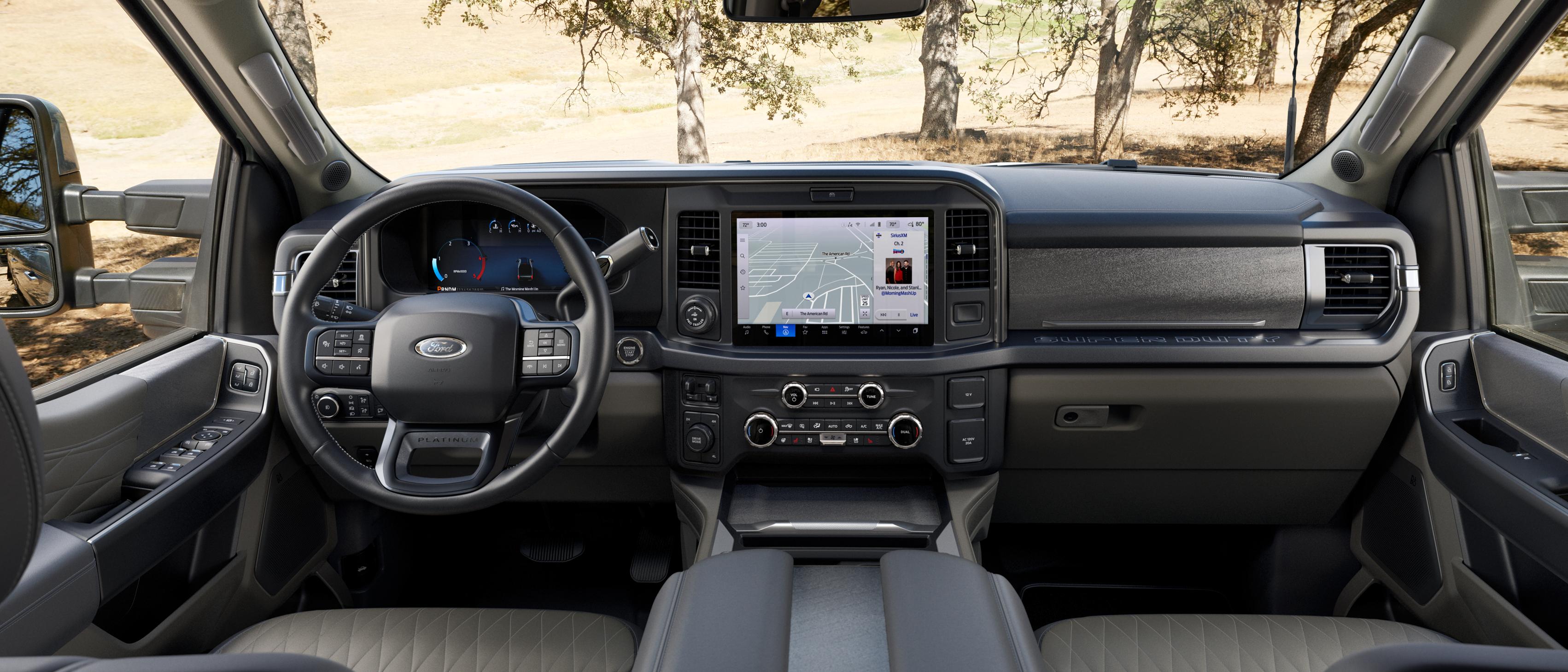 Dashboard and interior view of the 2026 Ford Super Duty® F-350® pickup with the Platinum® Plus Package