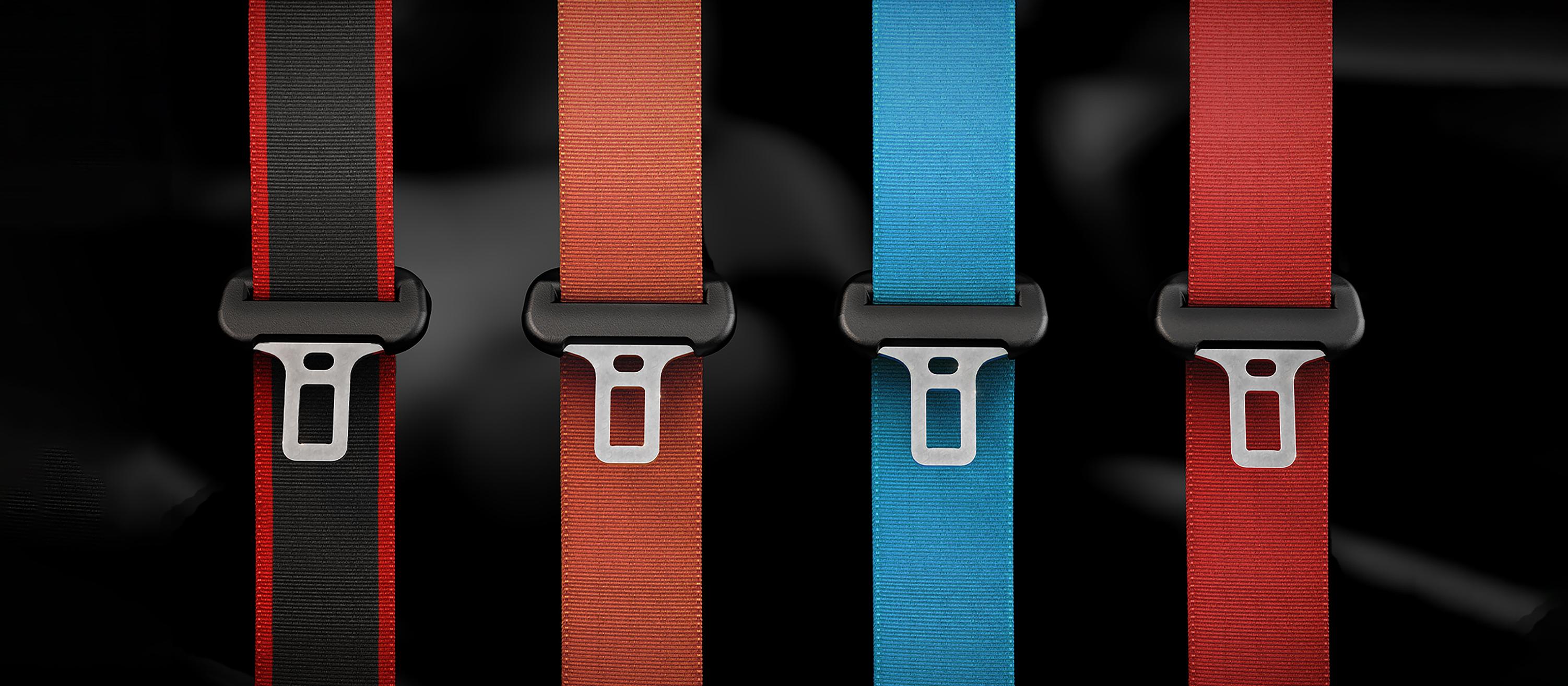 Detail shot of seat belts available on the 2026 Ford Mustang® lineup
