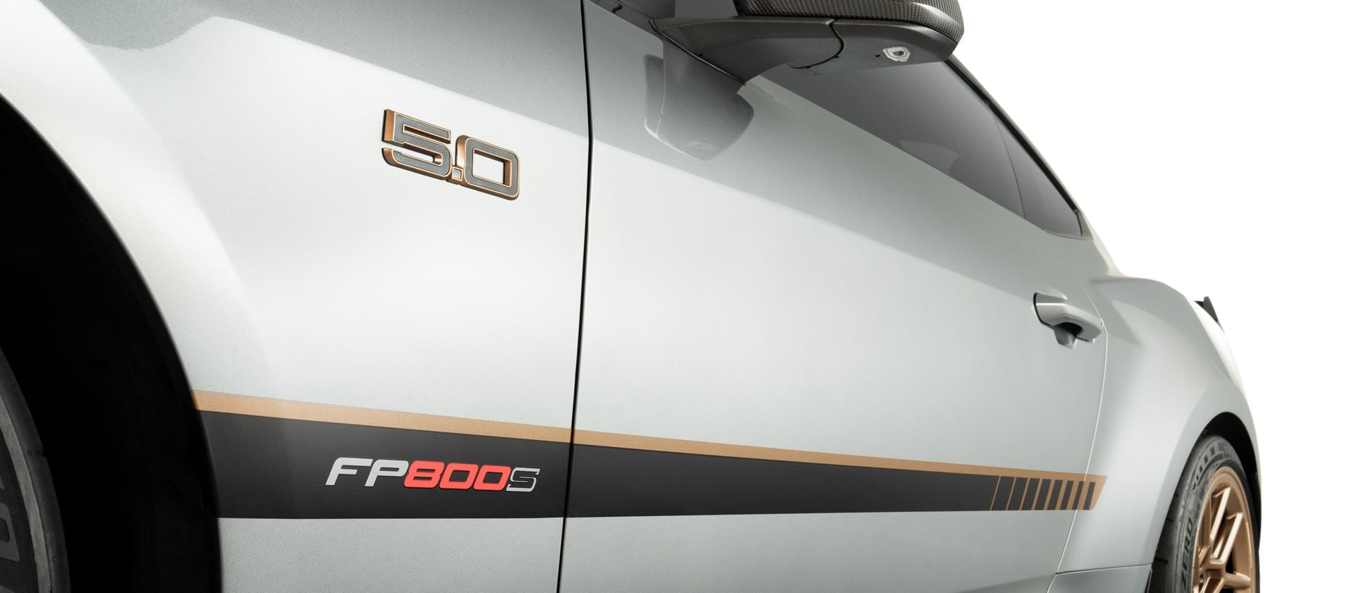 Passenger-side rear quarter with the 5.0 badge and FP800S bodyside graphics