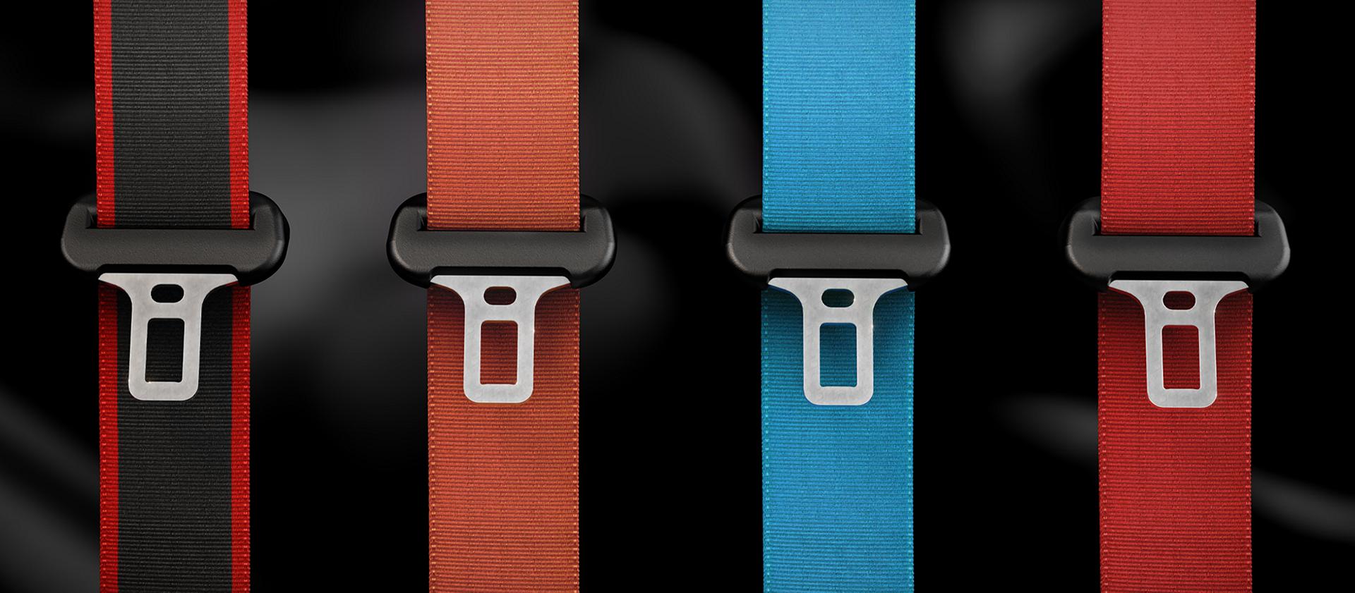 Detail shot of seat belts available on the 2026 Ford Mustang® lineup