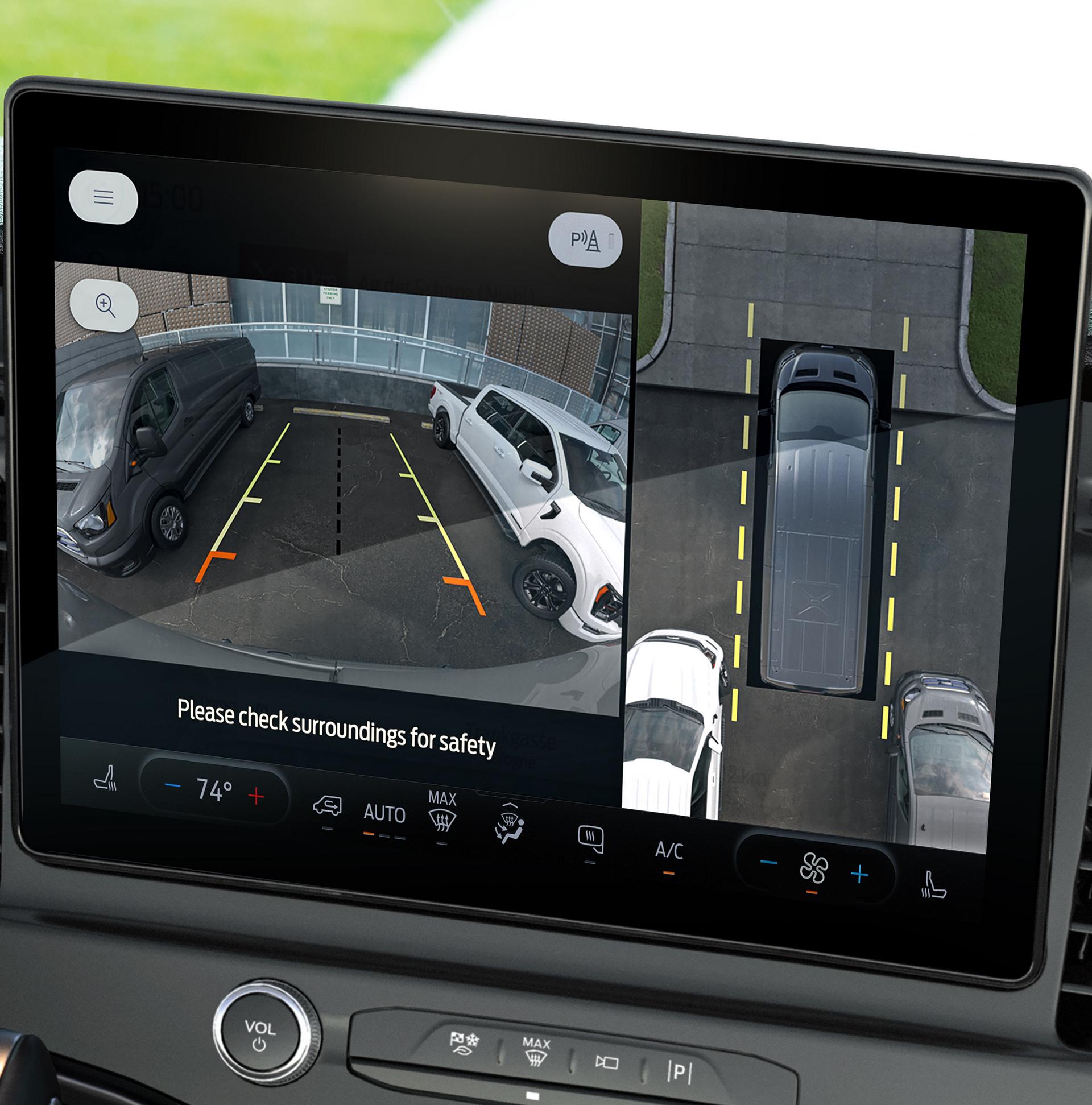 A close-up of the driver's assist screen