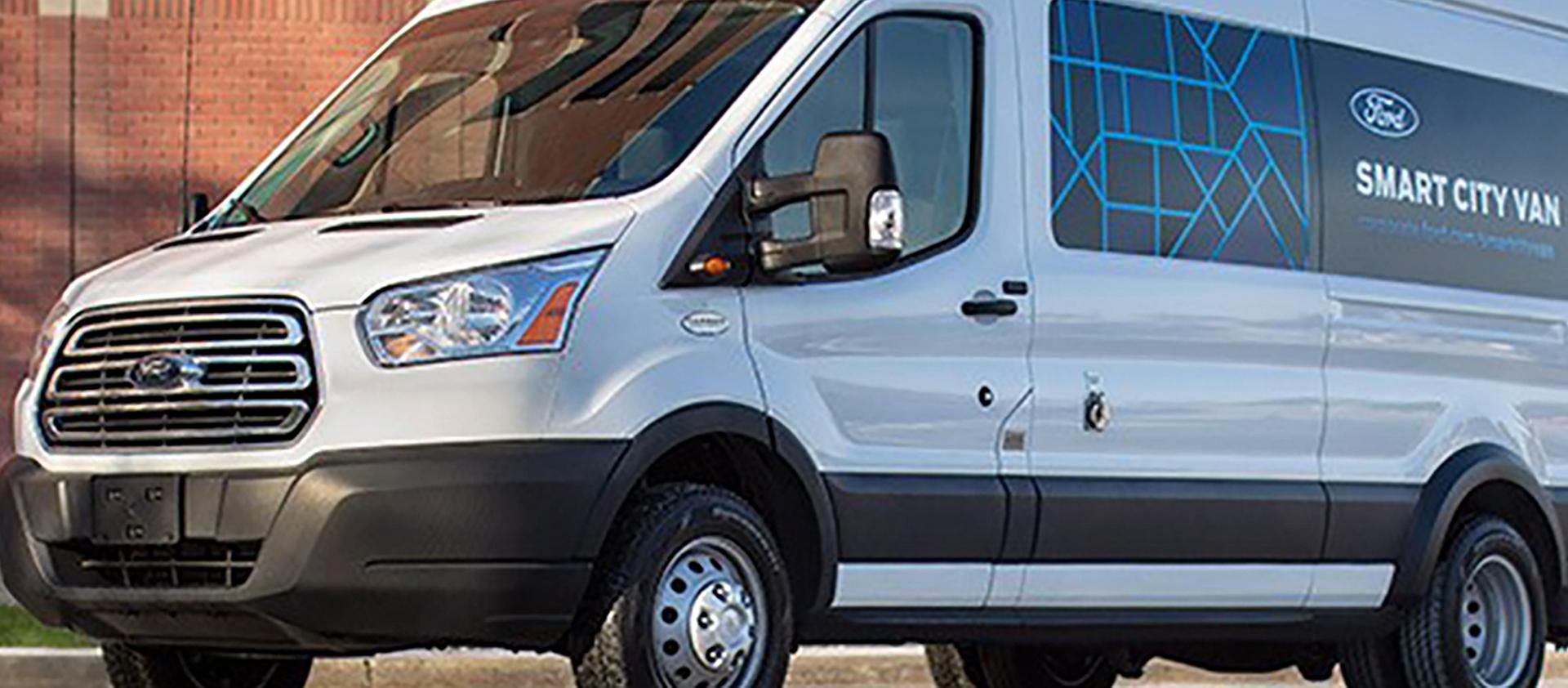 White smart city delivery van