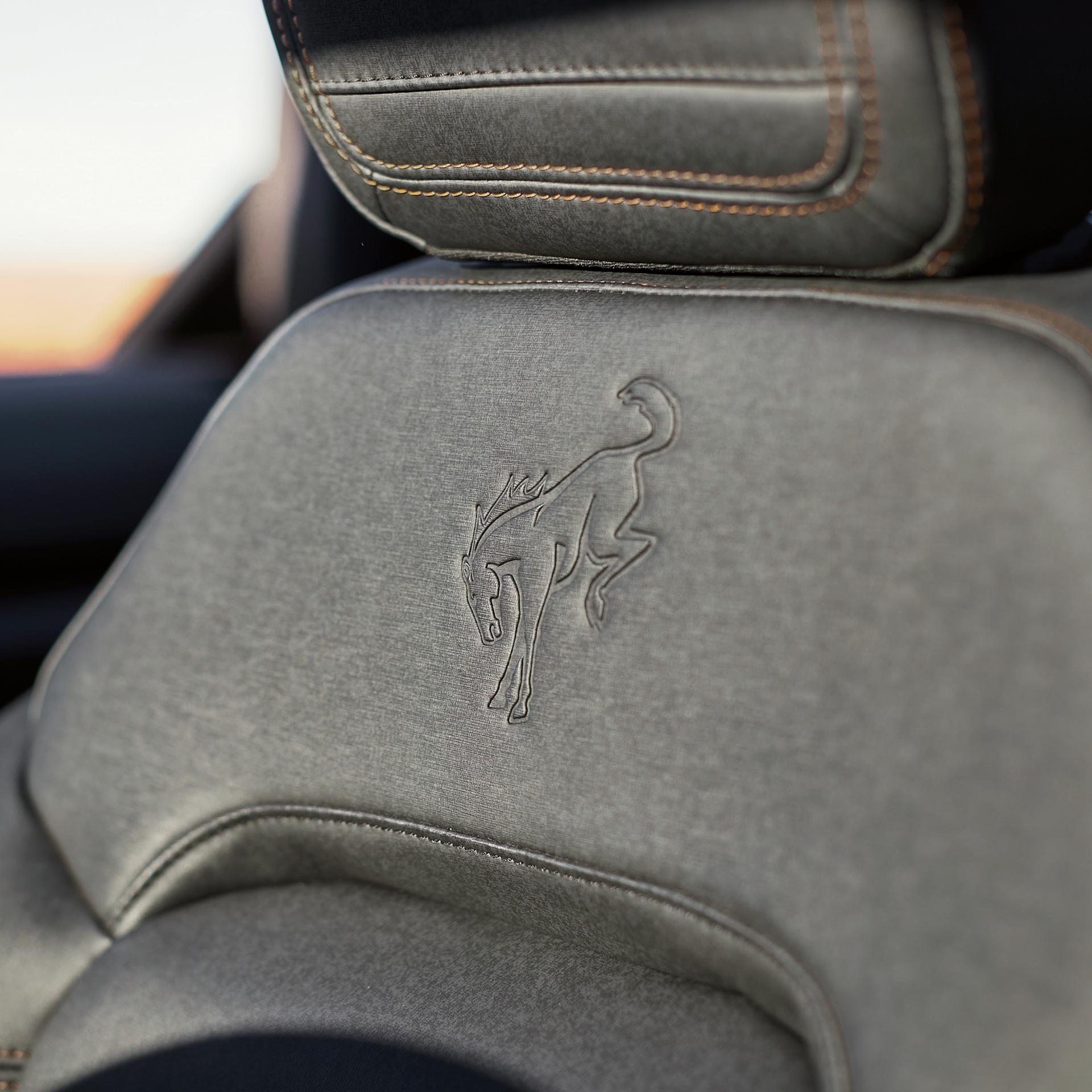 The embossed Bronco logo on the front seat of a 2026 Ford Bronco® SUV