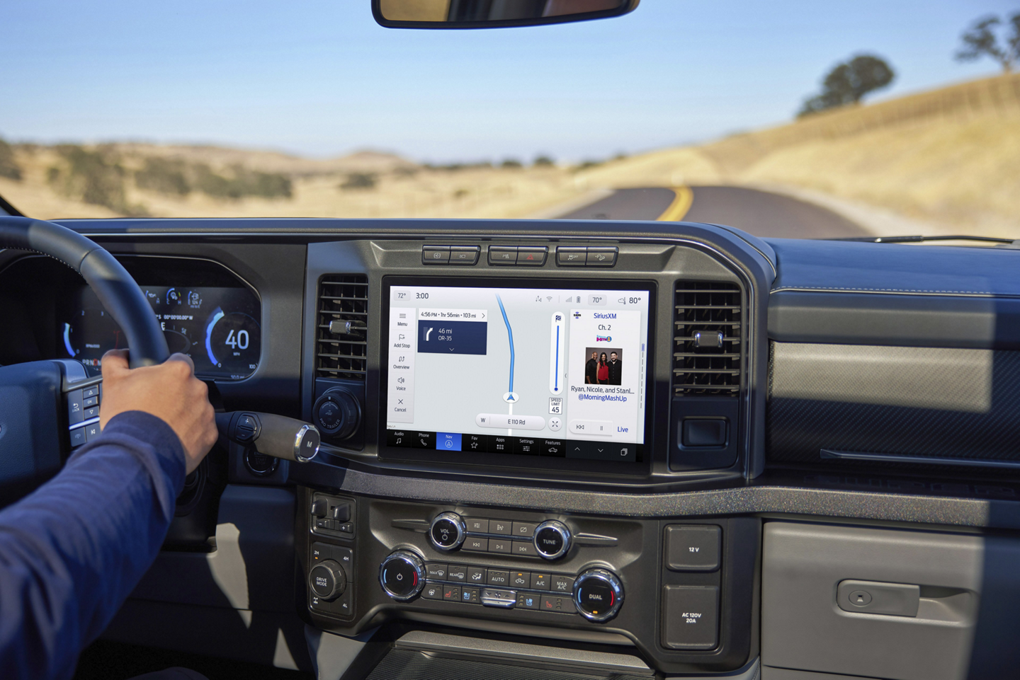 Center dash screen of a 2025 Ford Super Duty® Chassis Cab displaying smartphone apps