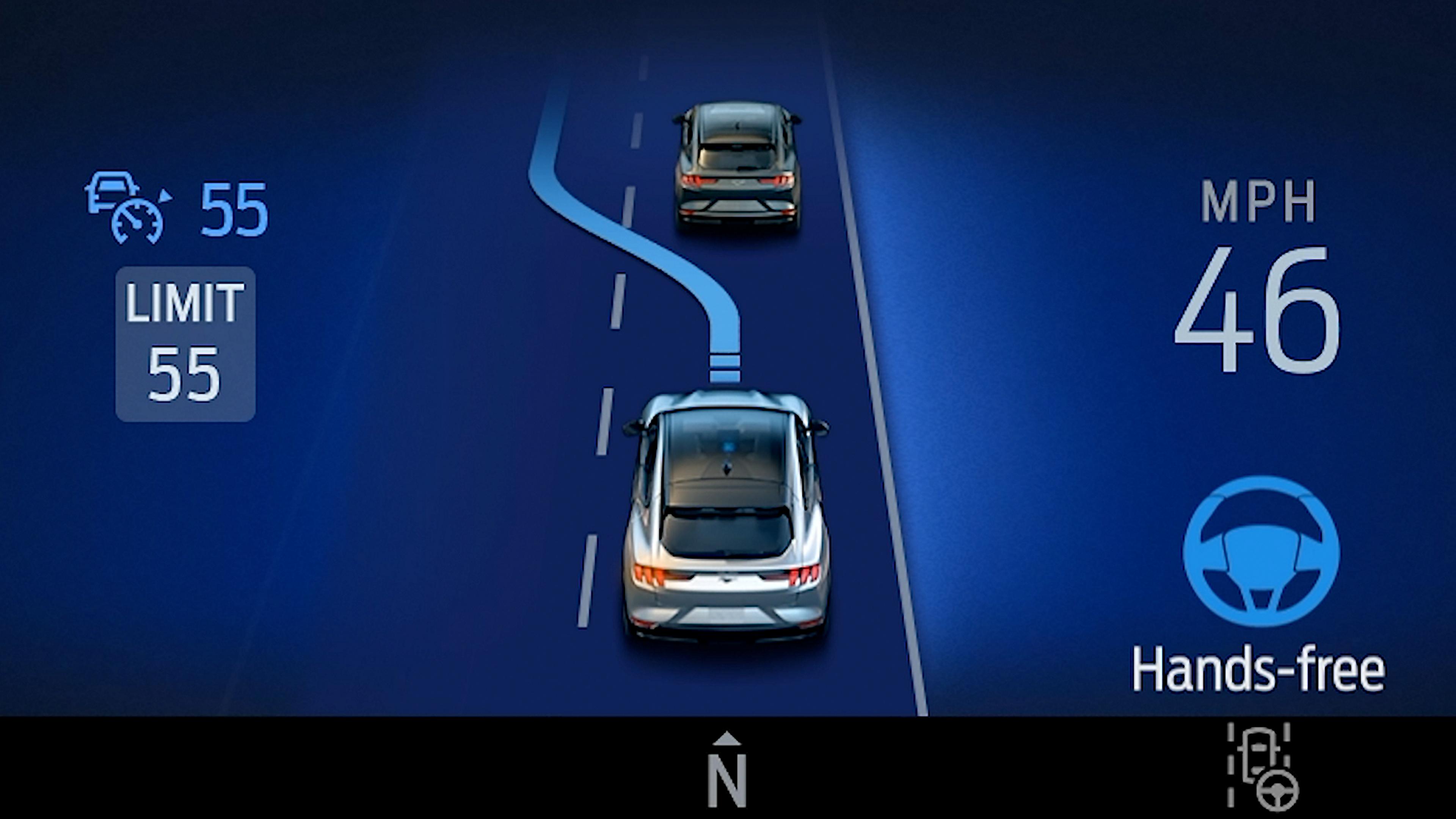 The digital cluster on a 2026 Ford Explorer® SUV, showing the BlueCruise screen