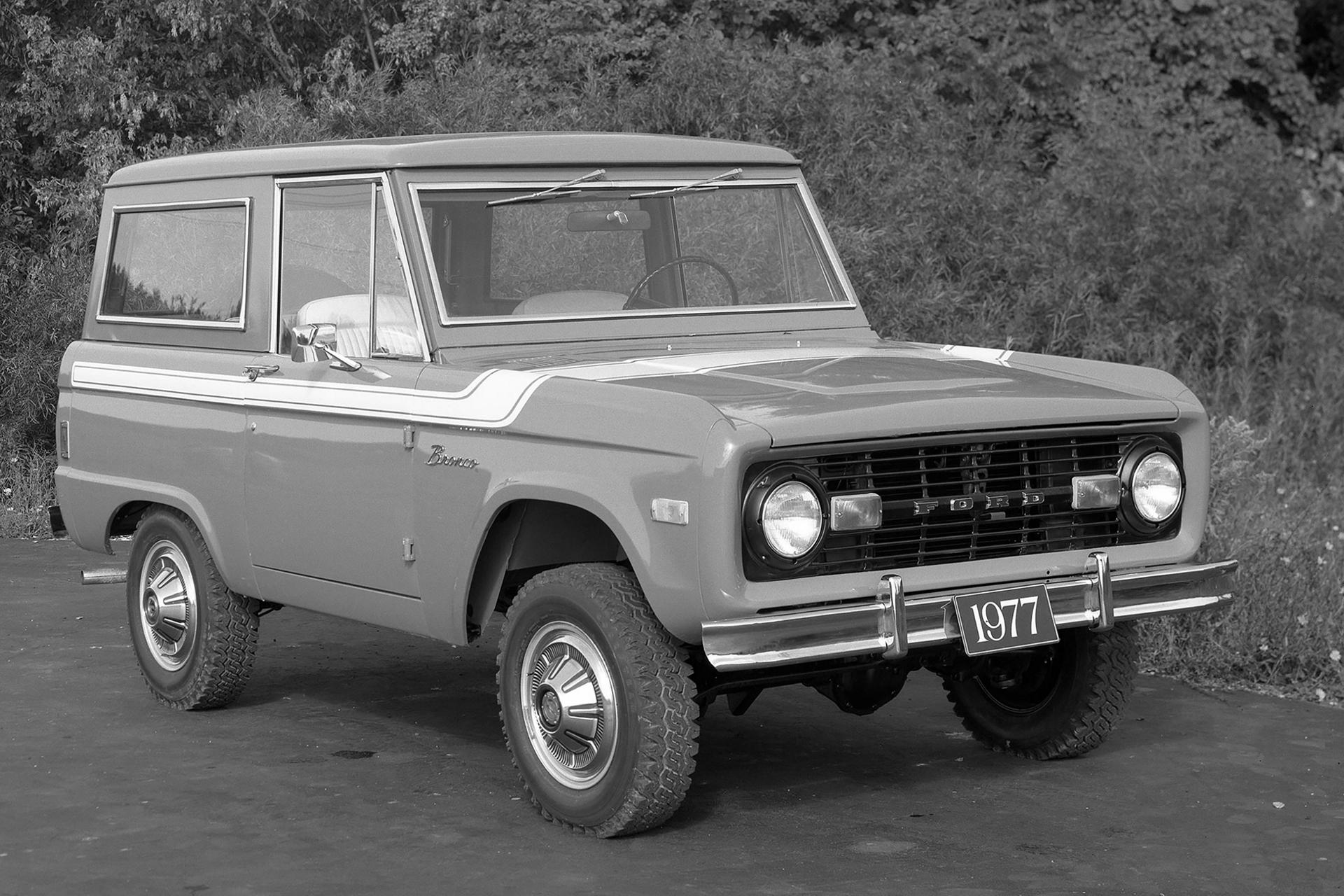 A 1969 Ford Bronco® Special Décor Package pictured in black and white