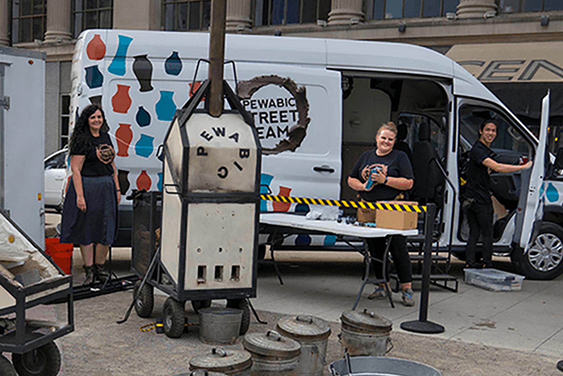 The Pewabic Street Team use their Transit van to set up a pop up workshop