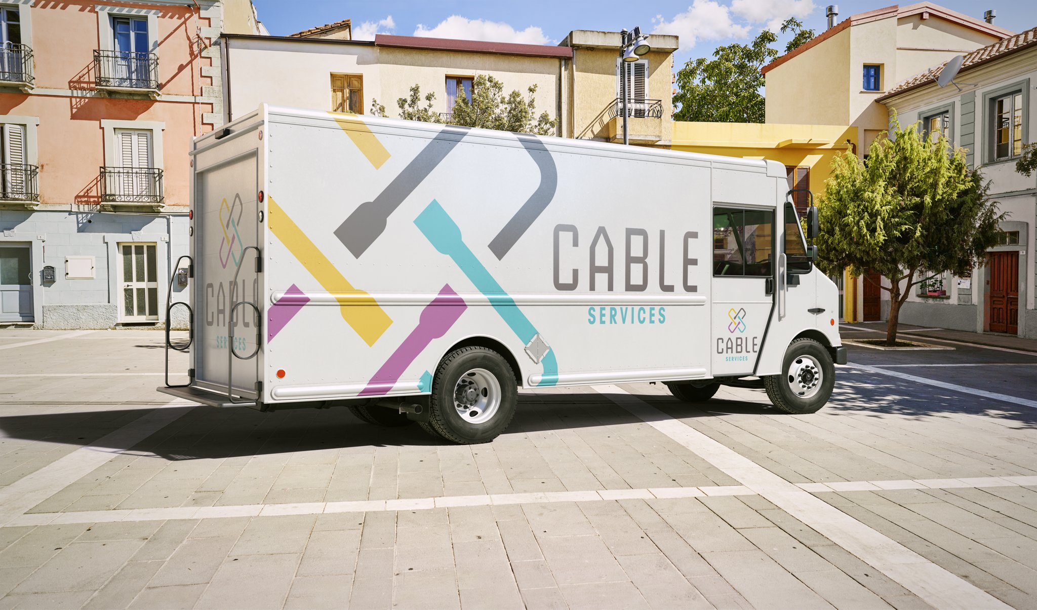 A 2024 Ford F-59 Stripped Chassis with walk-in delivery van body and cable service design