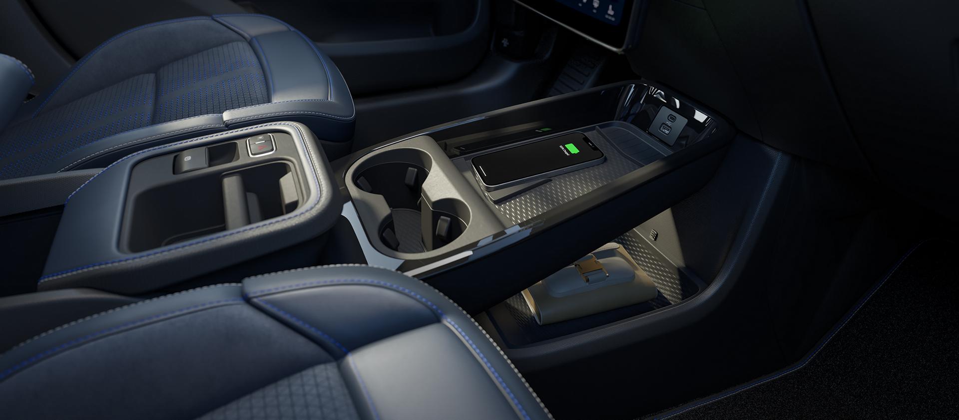 Front row storage compartments in the 2026 Ford Mustang Mach-E® SUV