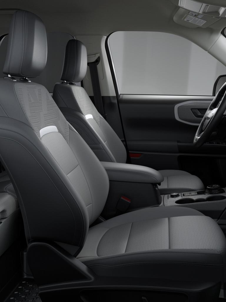 Interior of the 2026 Ford Bronco Sport® Badlands model in Dark Space Gray Leather-trimmed seats