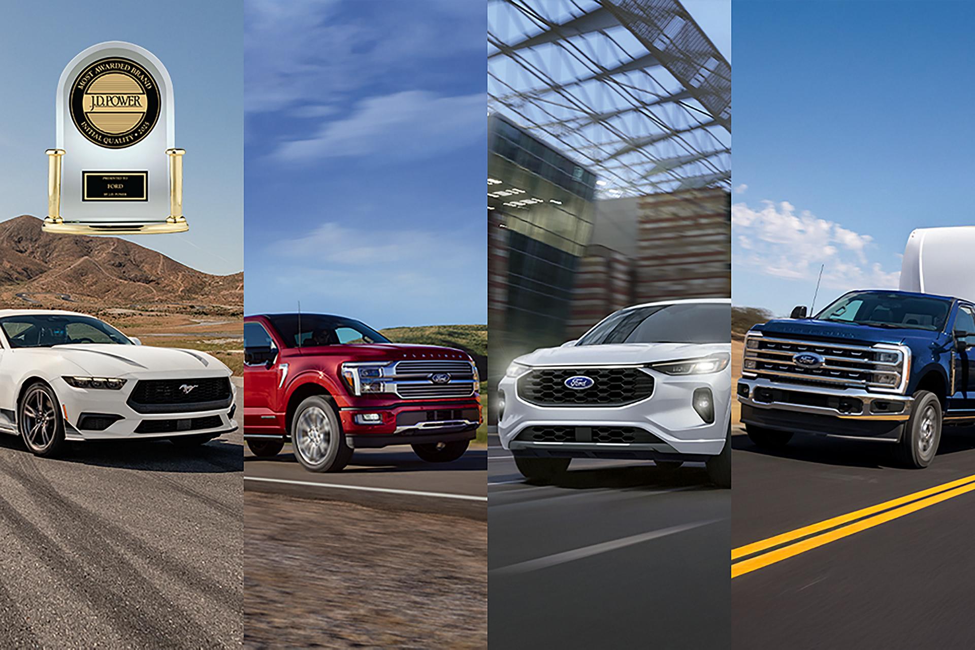 2025 Ford Mustang®, Super Duty®, F-150®, and Escape® models shown on various backgrounds