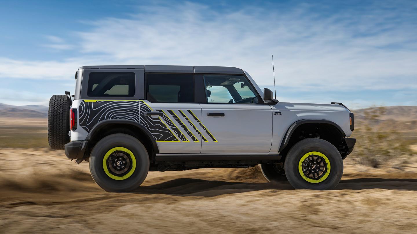 Side view of a 2027 Ford Bronco® RTR model, showing the bodyside graphics