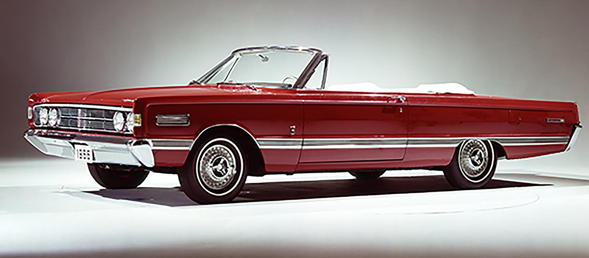 A red 1966 Ford Mercury Park Lane convertible