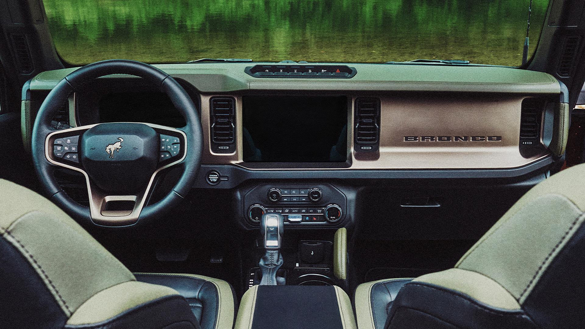 The dashboard and center console inside a 2027 Ford Bronco® Filson SUV