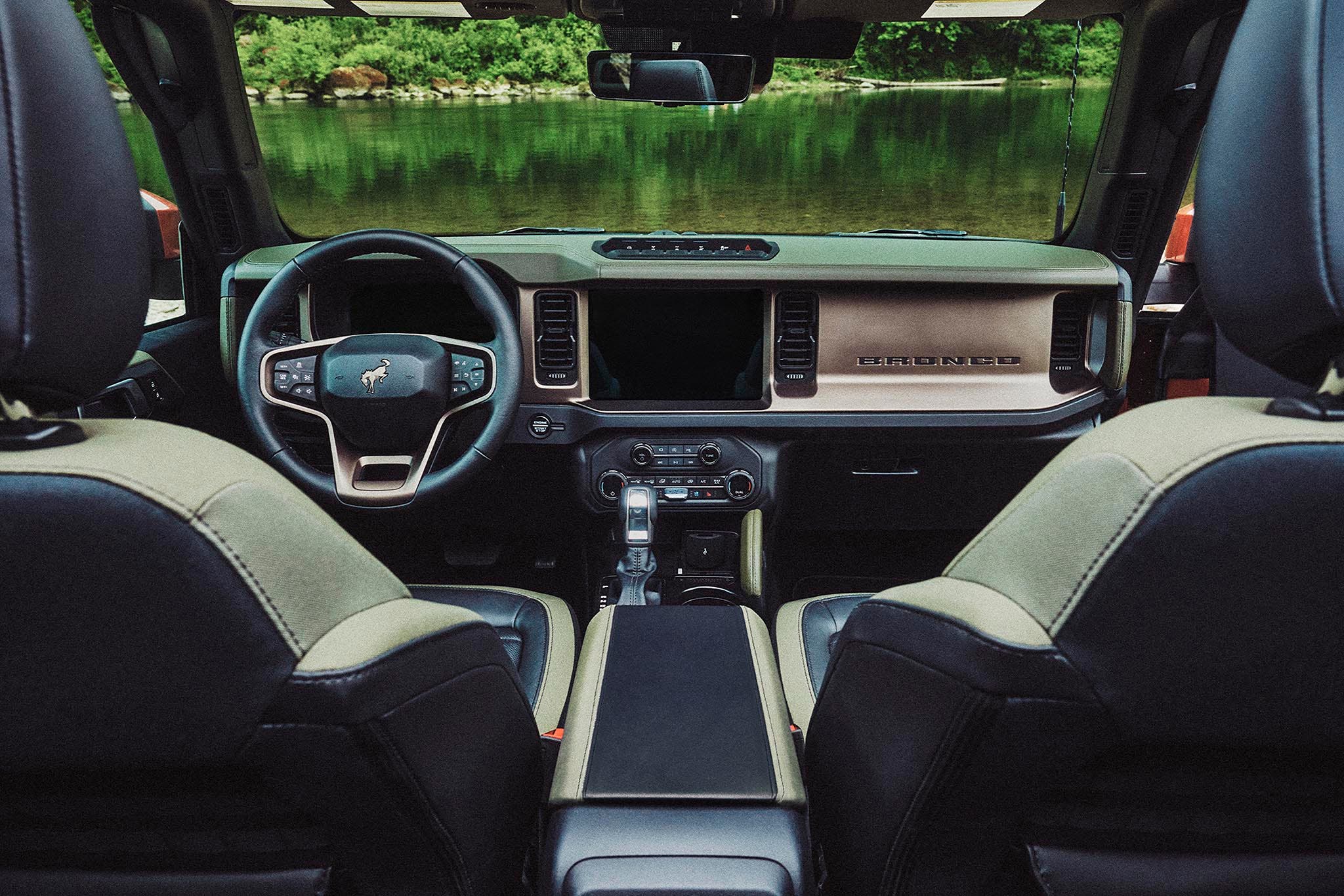 2026 Ford Bronco interior with 12-inch SYNC 4 touchscreen
