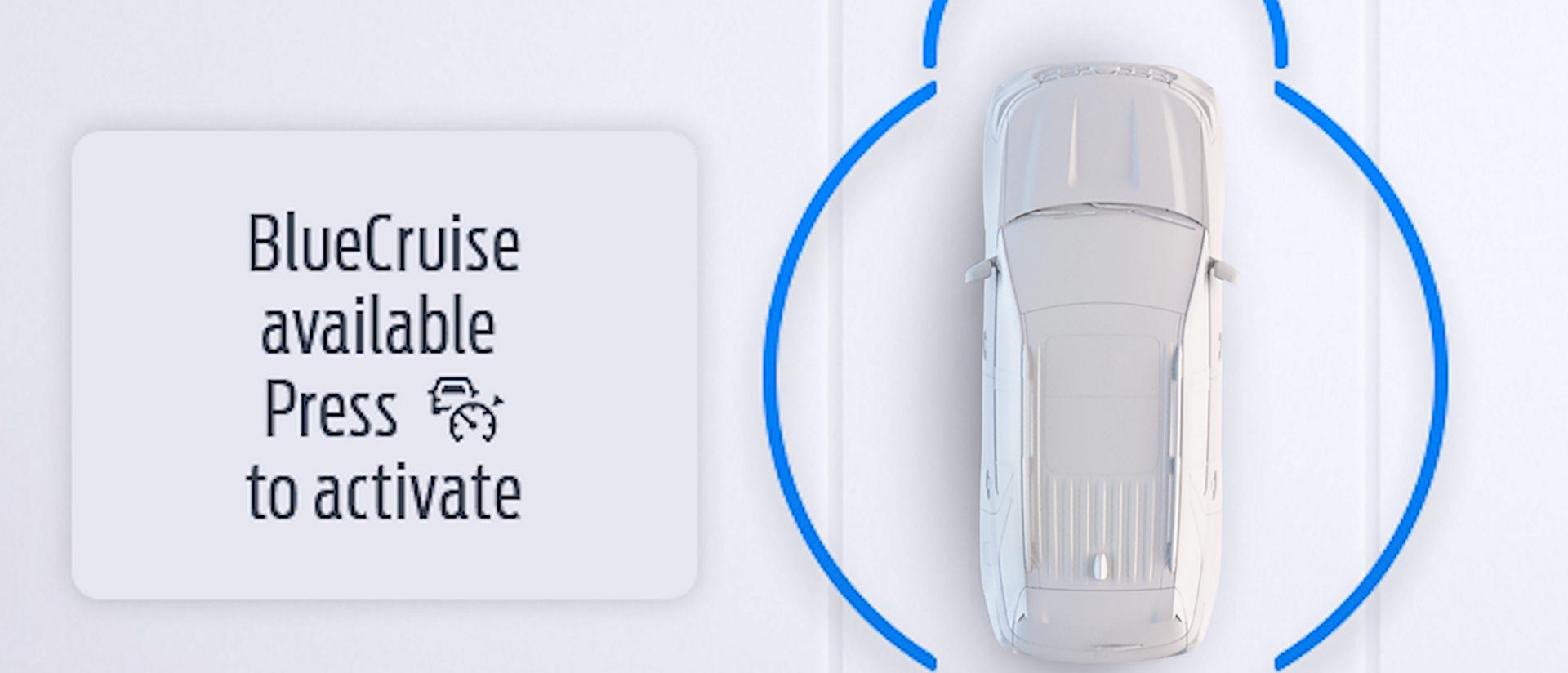 An illustration of the "BlueCruise available" screen prompt