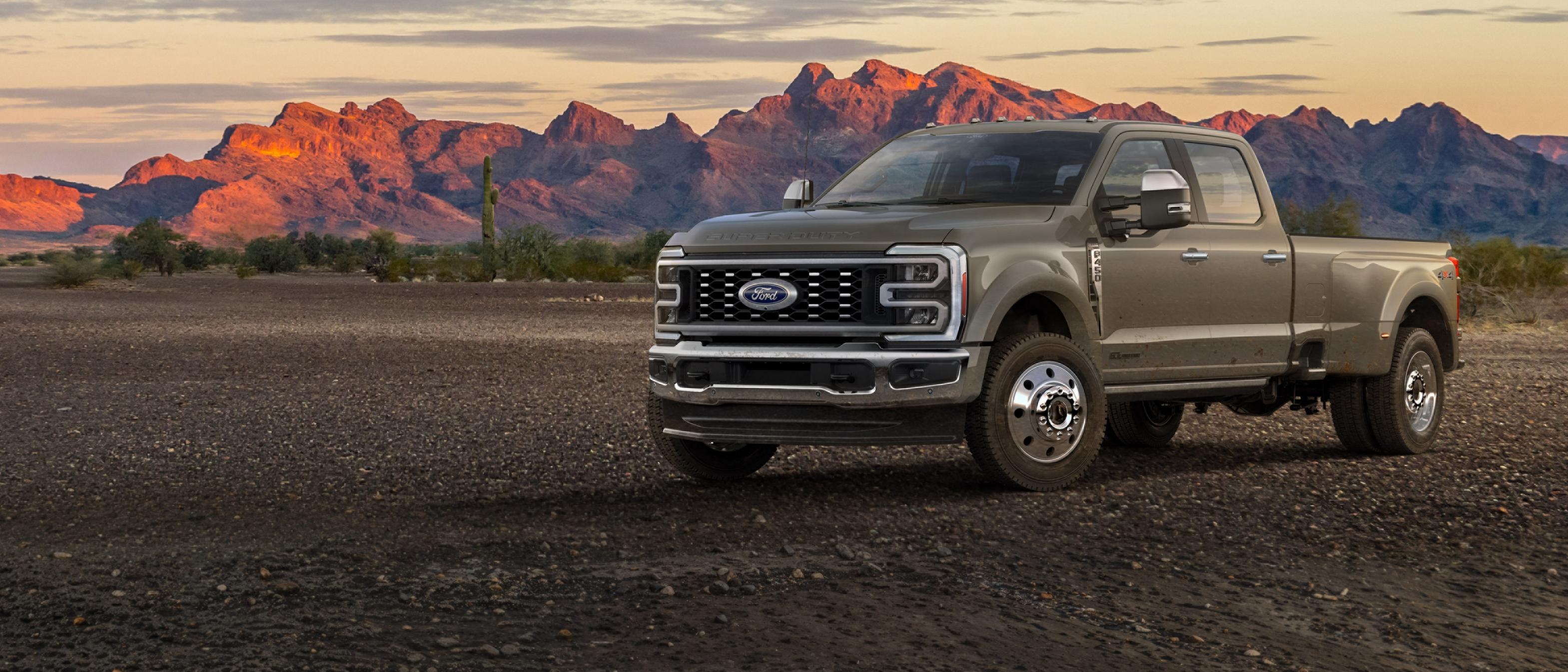 2026 Ford Super Duty® F-450® King Ranch® truck parked on a dirt road in the mountains