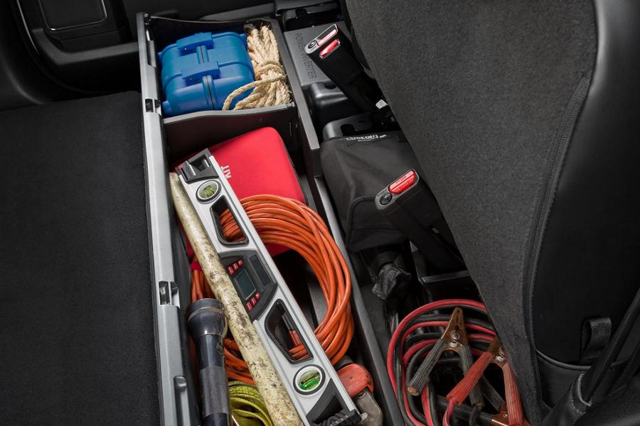 Inside a 2025 Ford Super Duty® showing the under seat storage