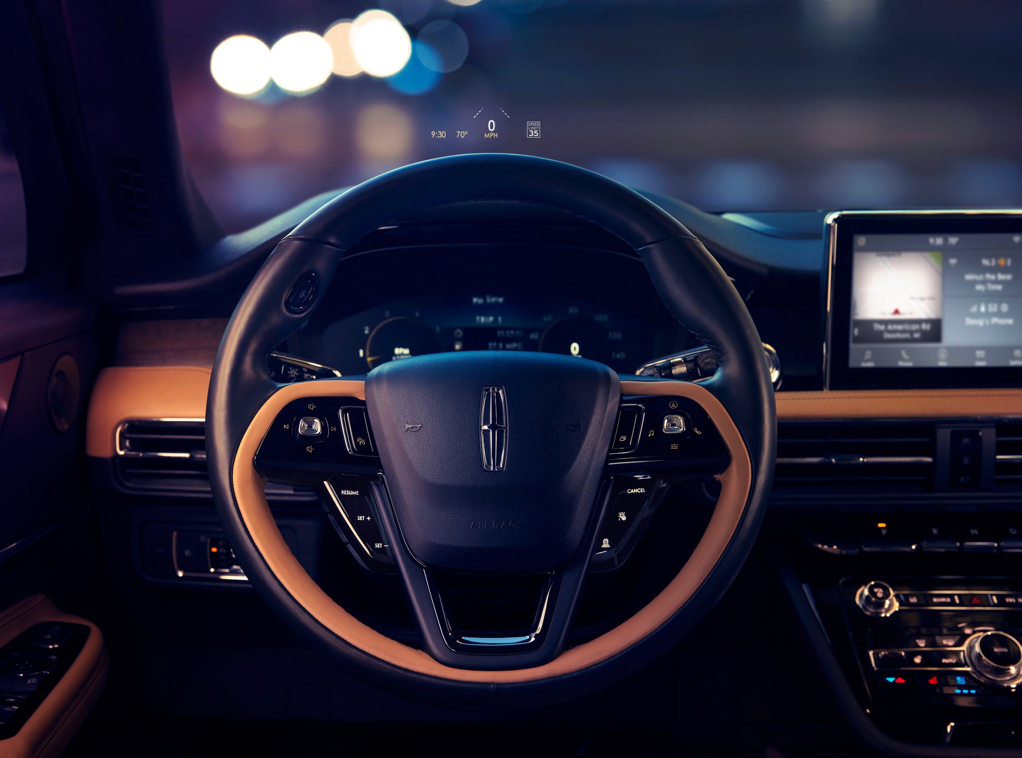 The available head-up display projects key driving information onto the windshield of a 2026 Lincoln Corsair