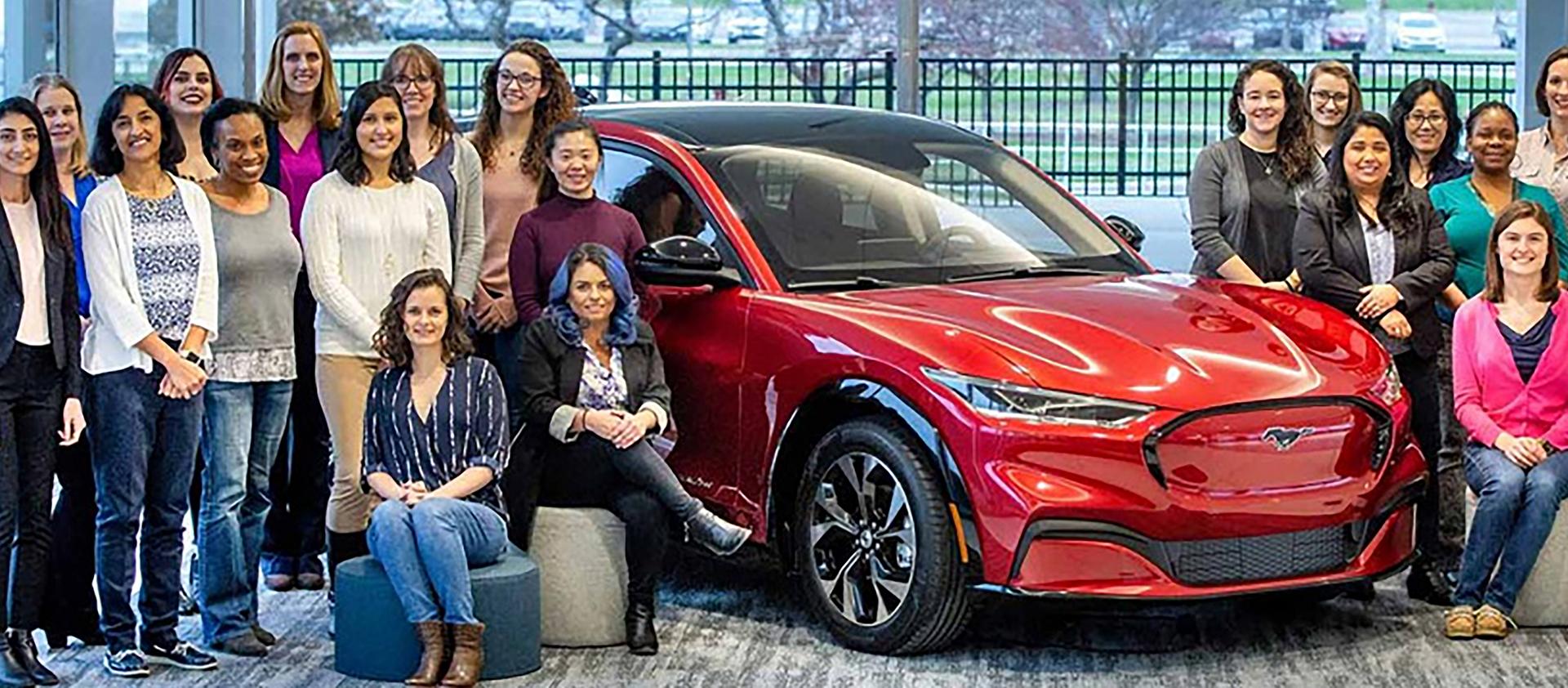 Group of women with car