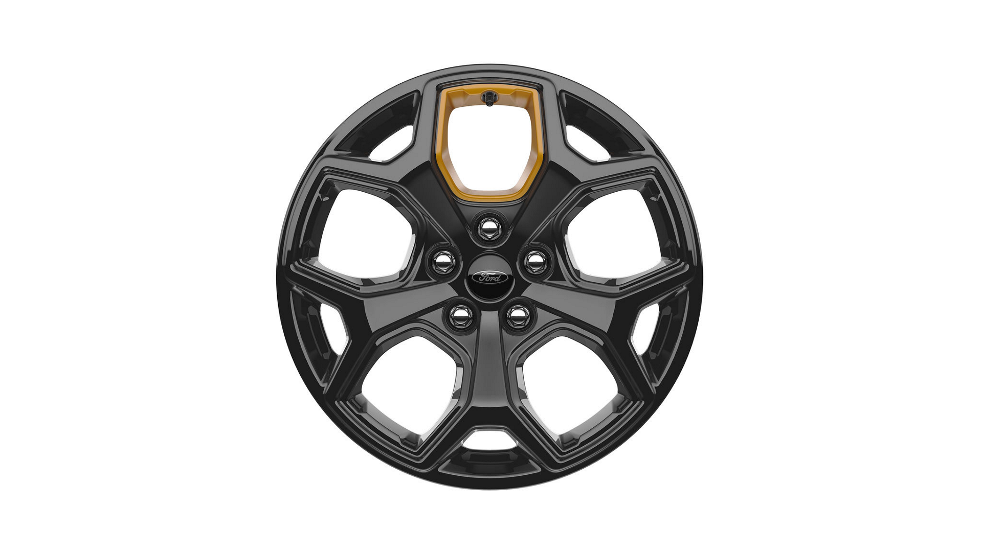 An 18-inch Ebony Black-painted aluminum wheel with Tremor Orange accents on a white background