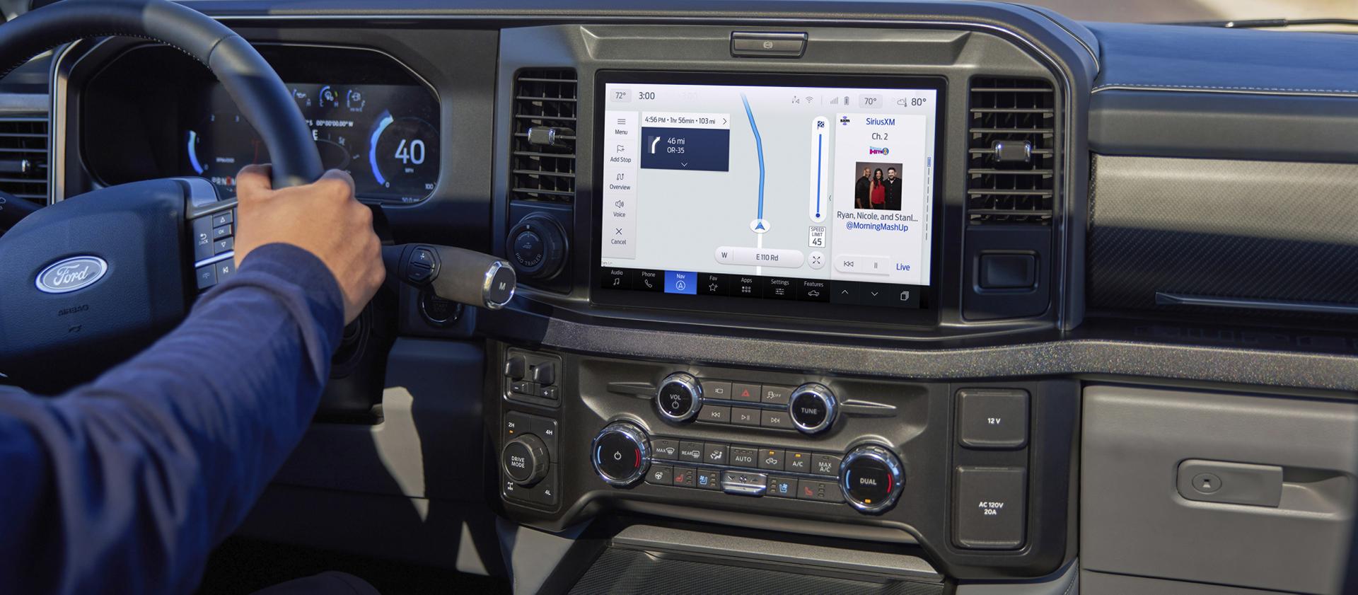 Dashboard view of the 2027 Ford Super Duty® interior, highlighting the 12-inch center display