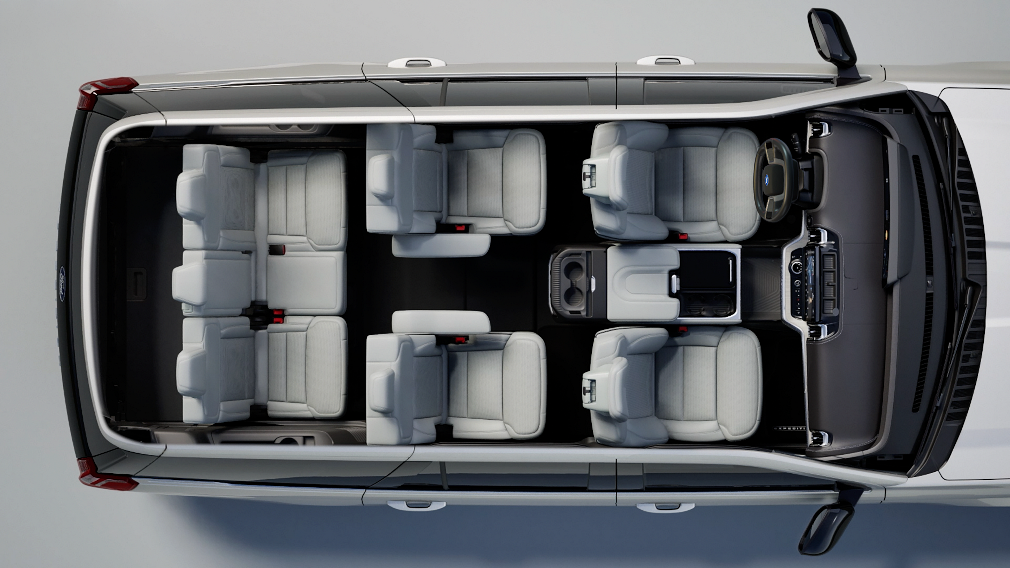 2027 Ford Expedition® Platinum® and an Expedition® MAX Platinum® interior seating configuration with various cargo