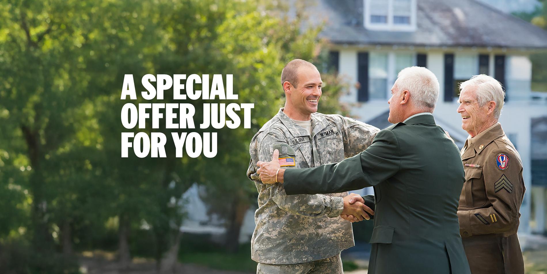 A soldier is welcome home by his dad and Grandfather who are retired veterans.  
