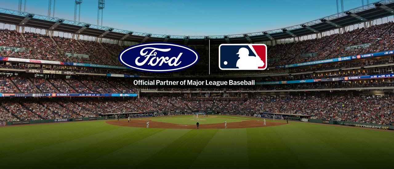 Ford and MLB partnership announcement overlayed on a baseball stadium