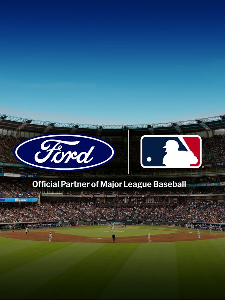Ford and MLB partnership announcement overlayed on a baseball stadium