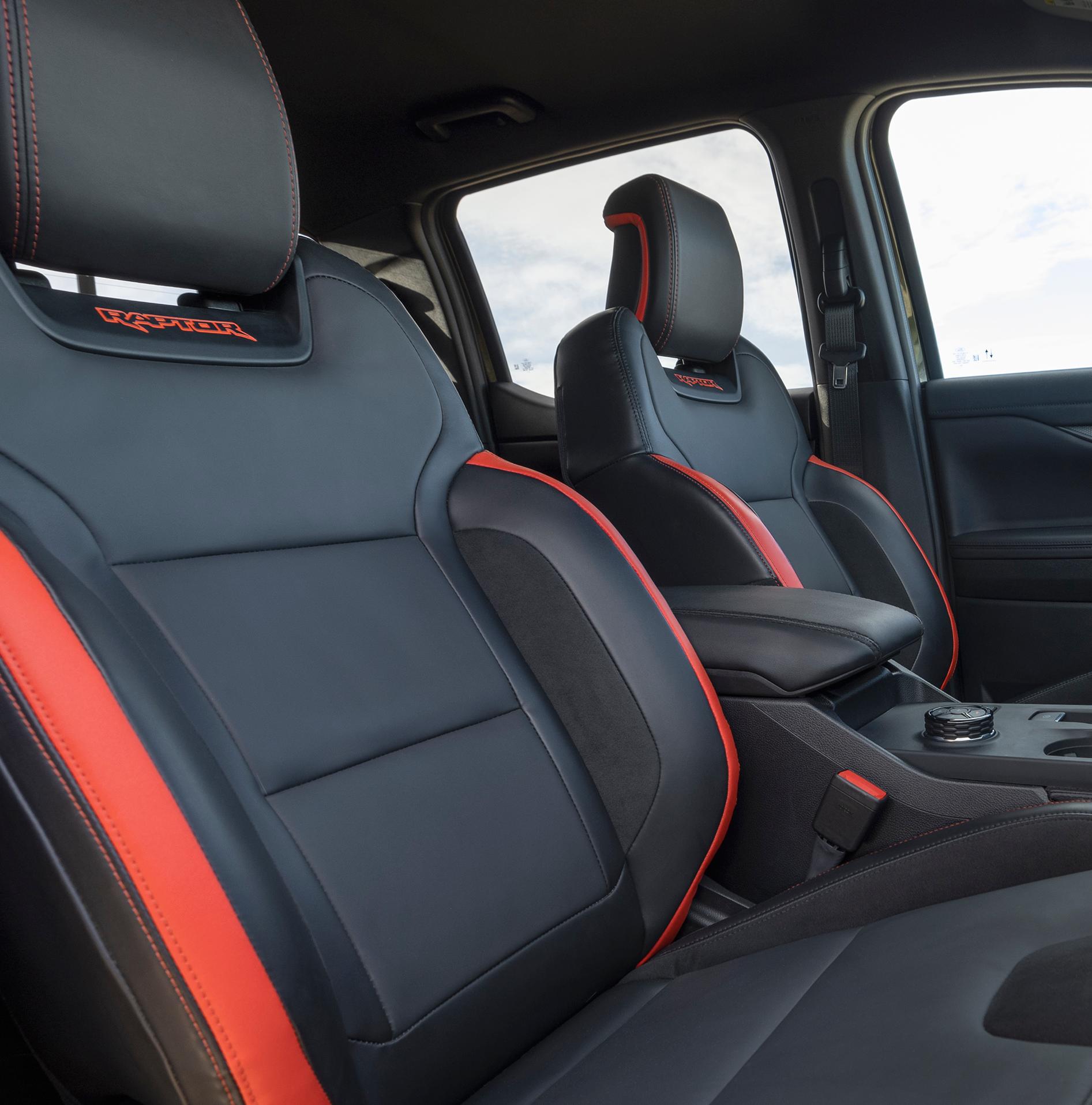 Front row bucket seats inside the 2026 Ford Ranger® Raptor® model