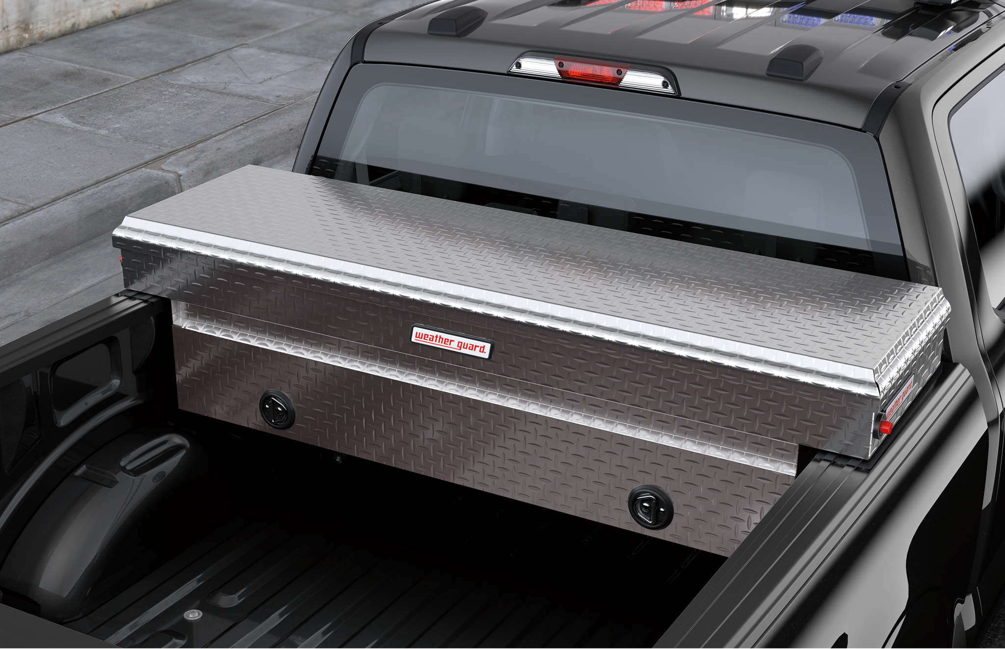 A cargo box in the bed of a twenty twenty one ford f one fifty special service vehicle