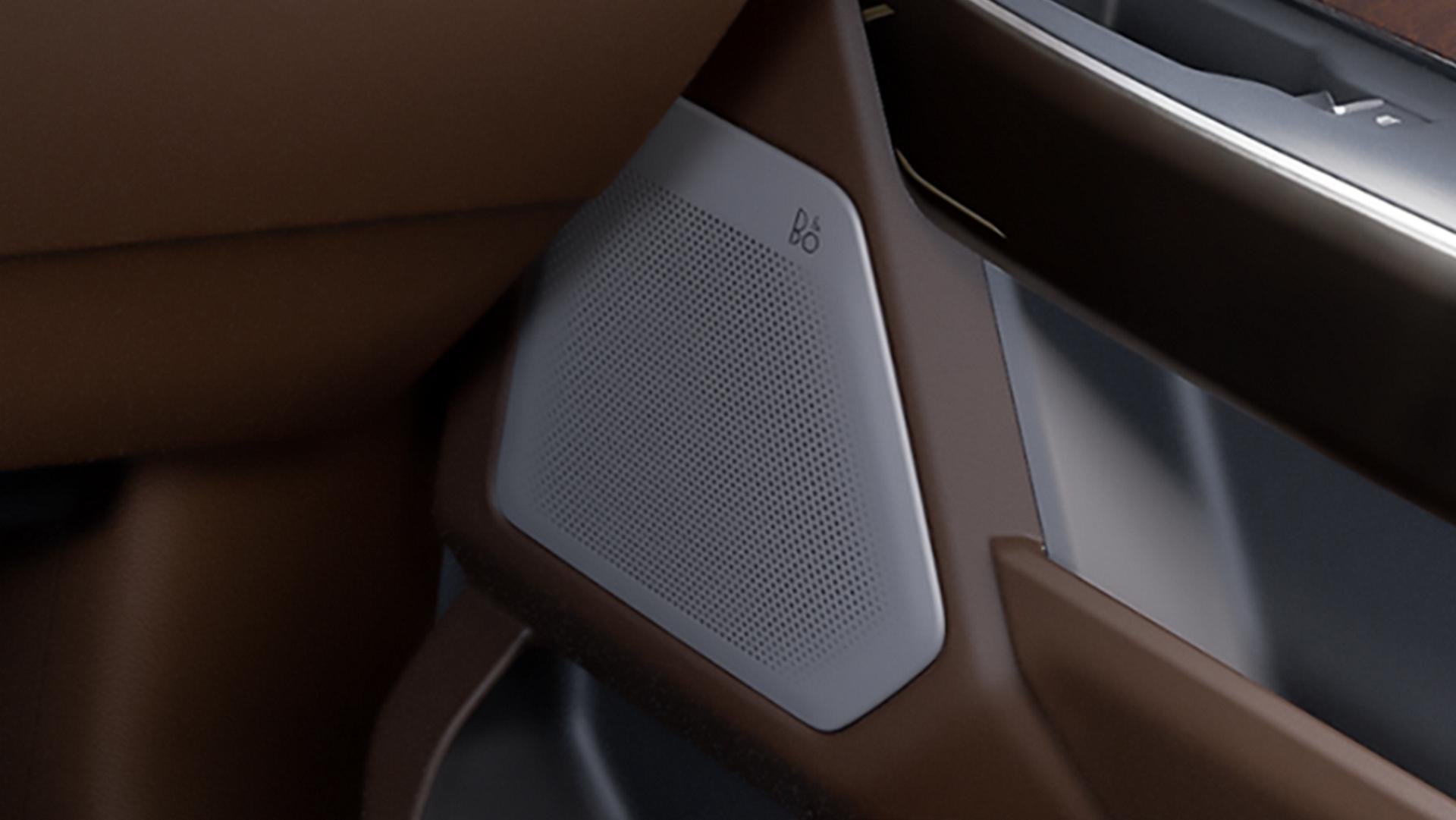 B&O® Unleashed Sound System built-in speaker in the door of a 2027 Ford Super Duty® F-450® King Ranch® model