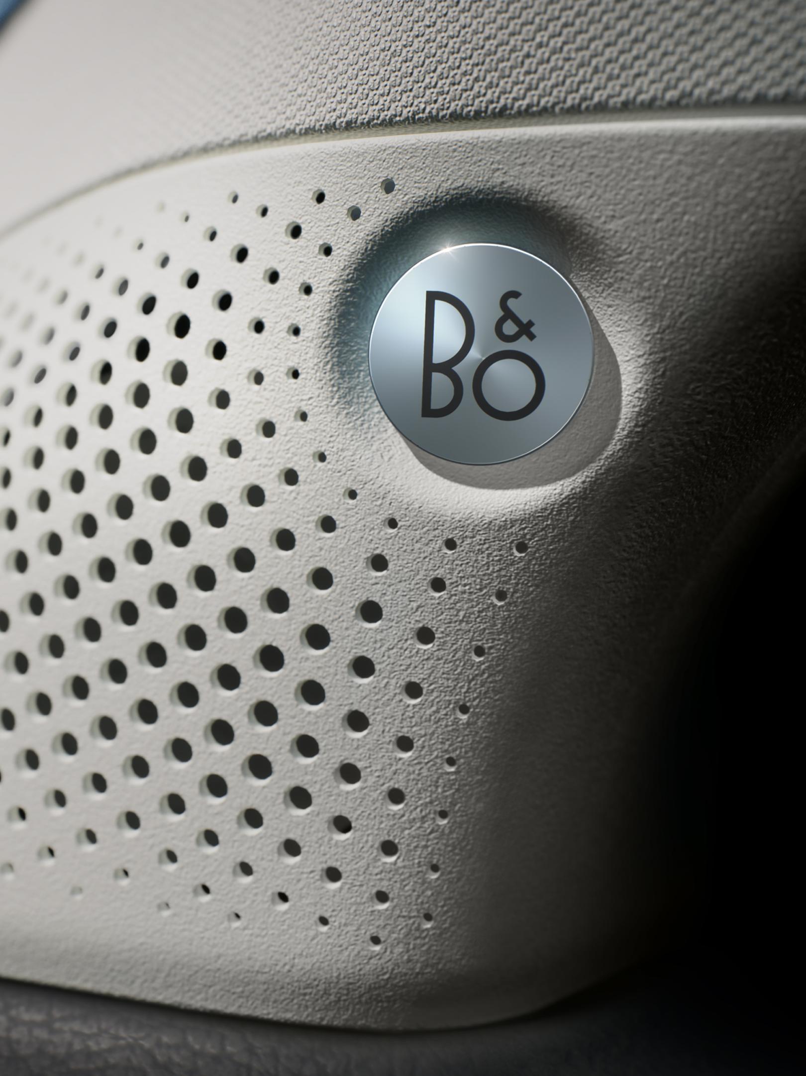 Closeup of the B&O® Sound System speaker cover on the A-pillar