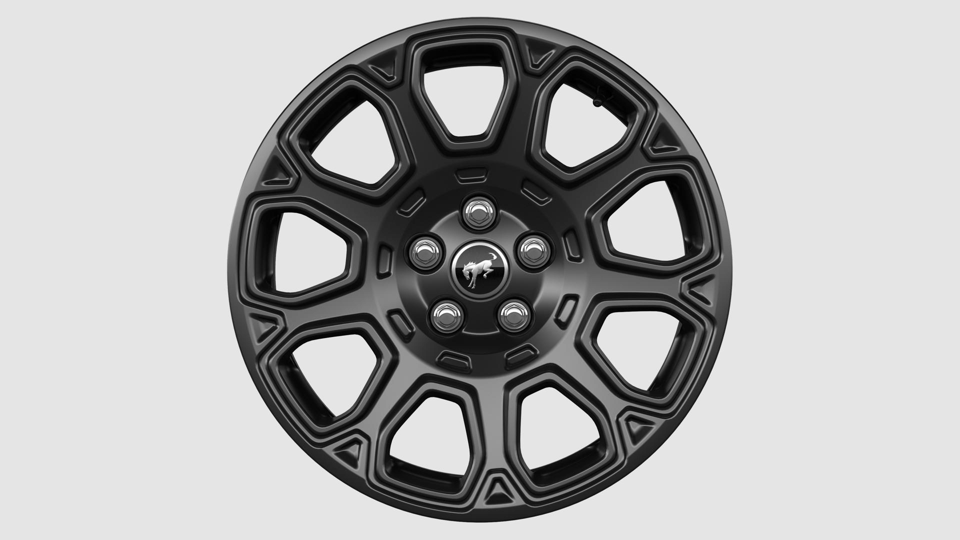A 17-inch Matte Black-painted aluminum wheel on a white background