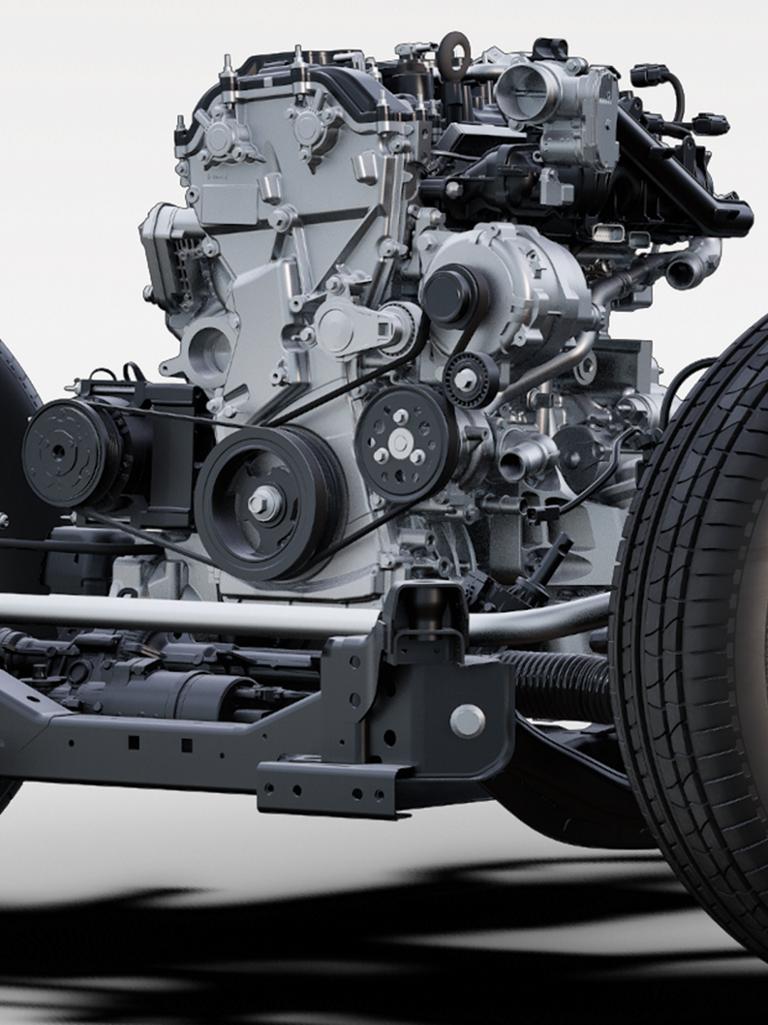 A close-up of the 2.3-liter EcoBoost® I-4 engine on a 2026 Ford Explorer® Active chassis