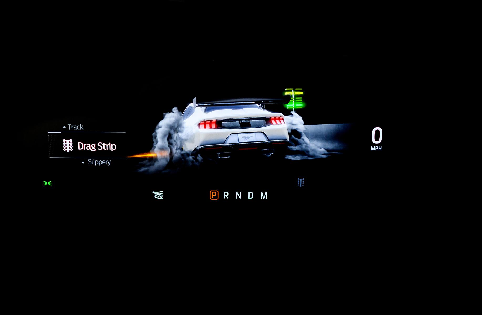 The game-like graphics featured on the 2026 Ford Mustang® GTD fastback's center display