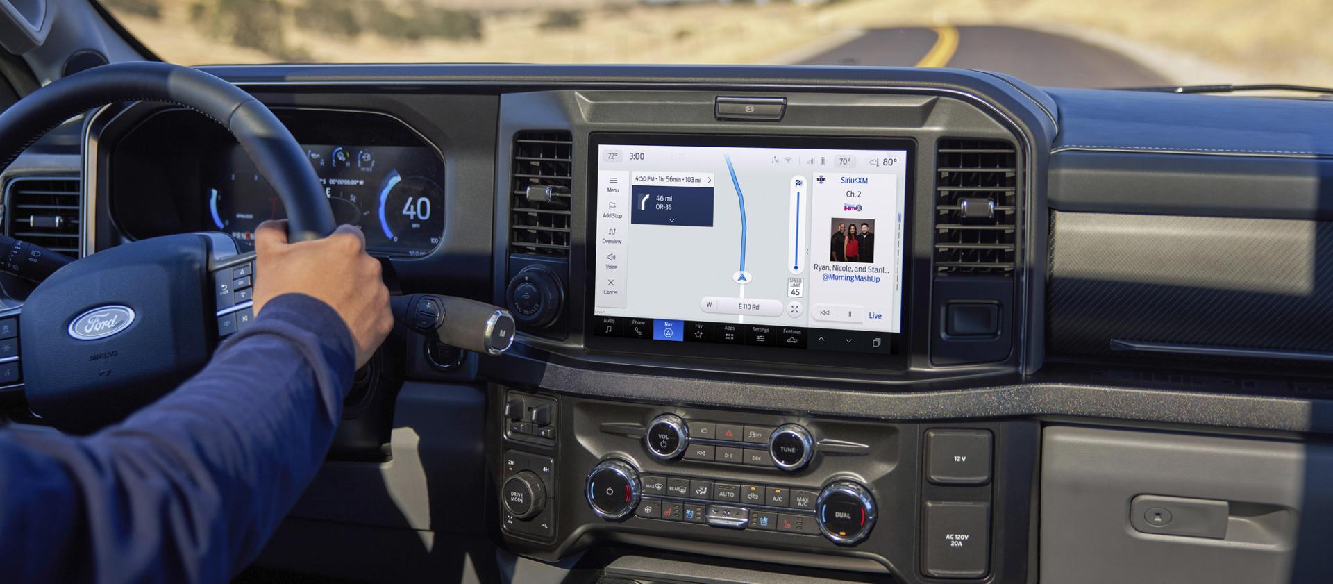 Dashboard view of the 2026 Ford Super Duty® interior, highlighting the 12-inch center display