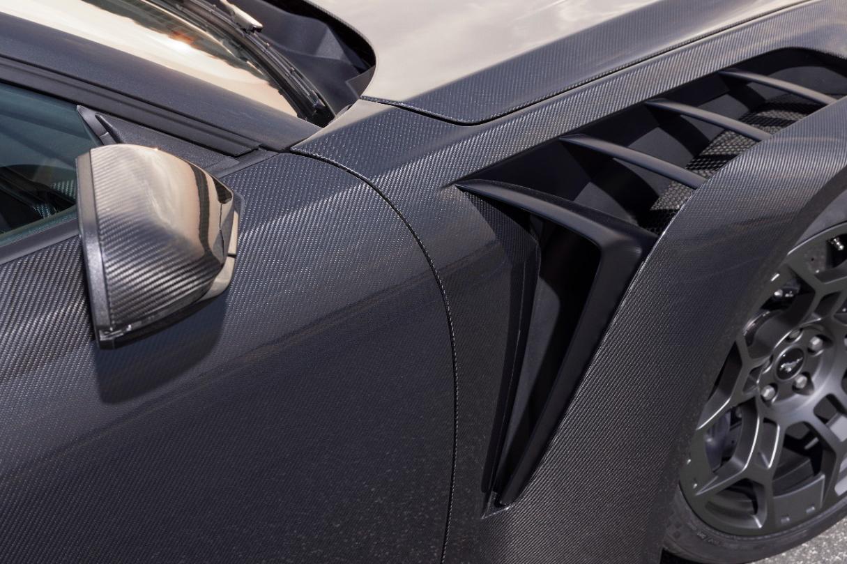 Overhead shot of the front fender side vents of a 2026 Ford Mustang® GTD
