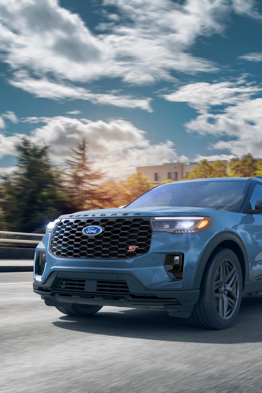 A 2025 Ford Explorer® ST SUV driving on the road
