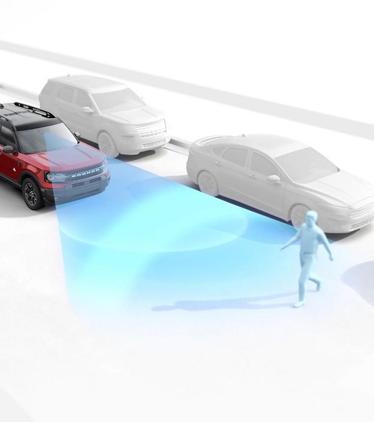 An illustration showing adaptive cruise control in action on a white background