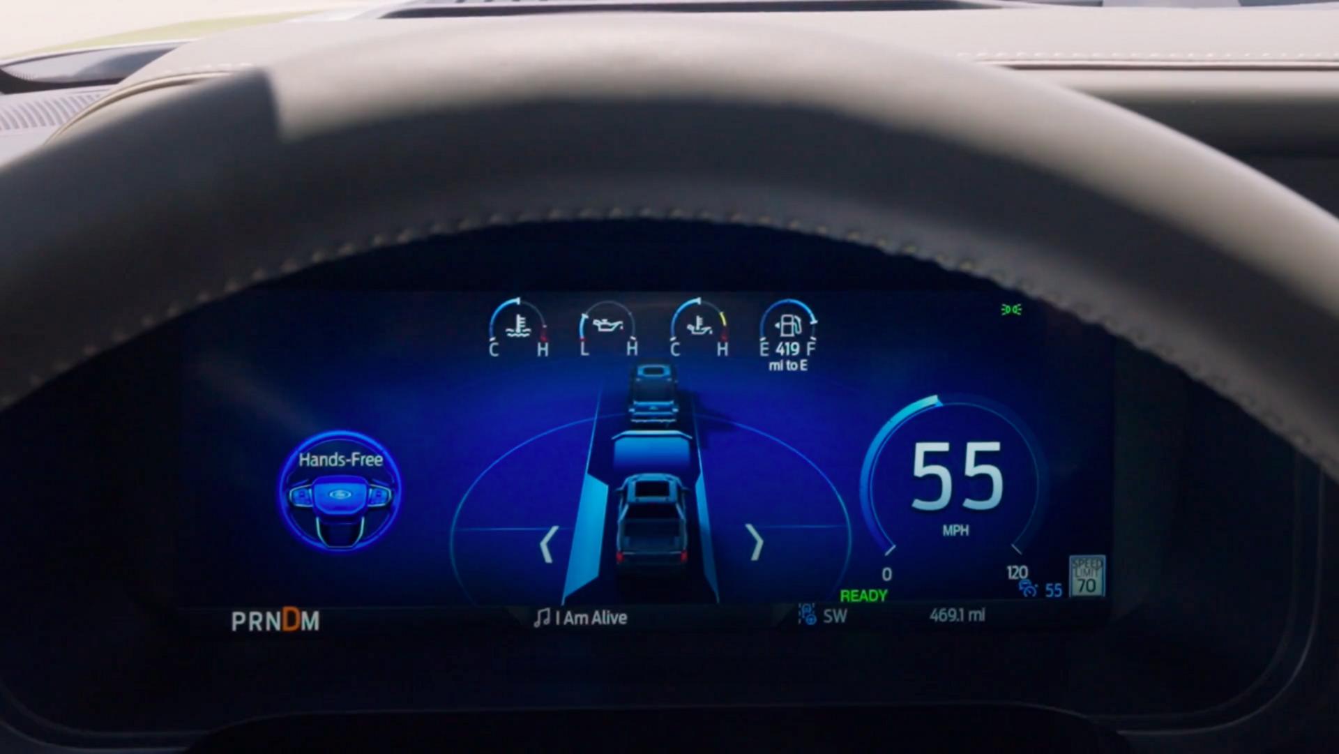 Cluster display showing In-Lane Repositioning with BlueCruise