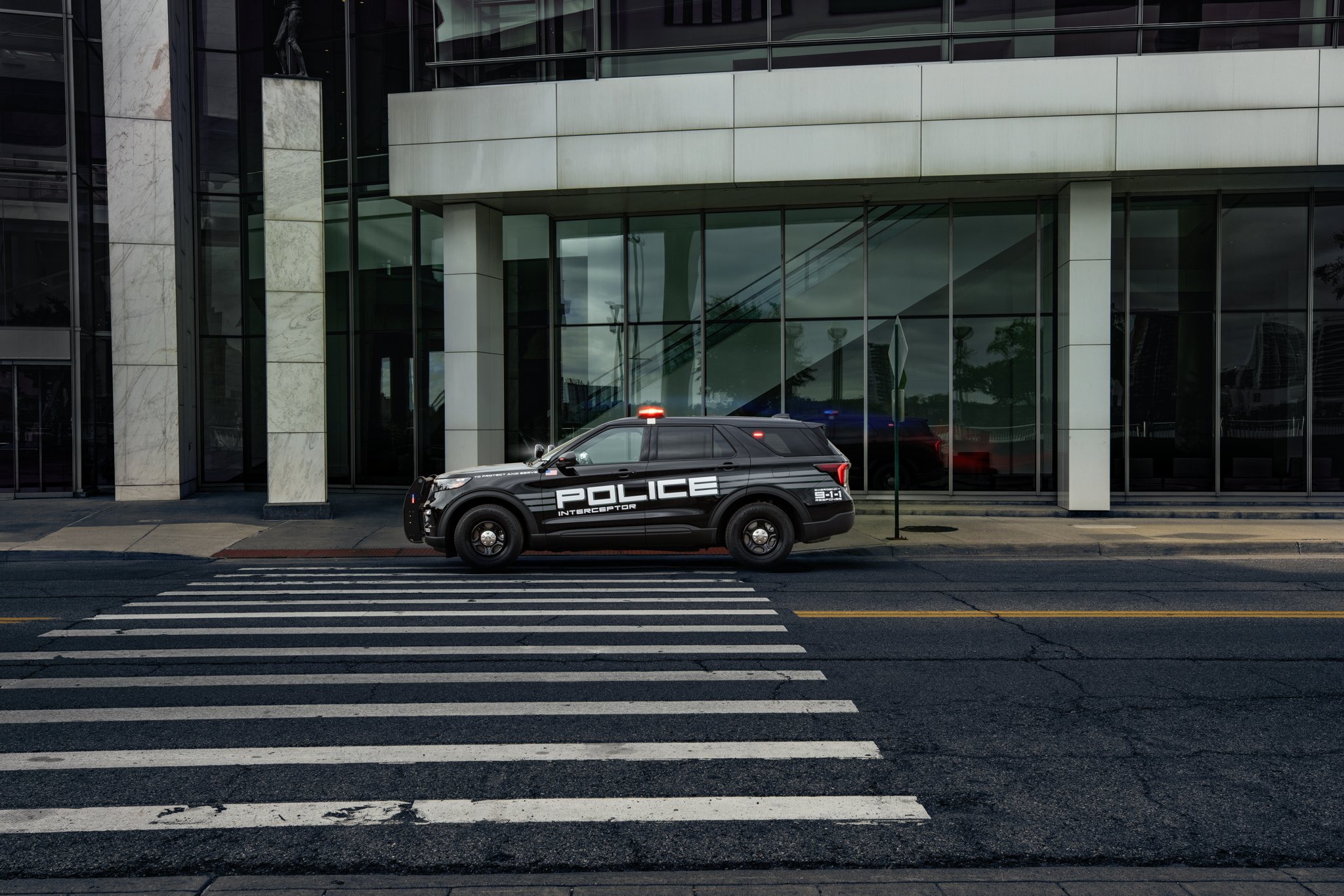 A 2025 Ford Police Interceptor® Utility at a crosswalk