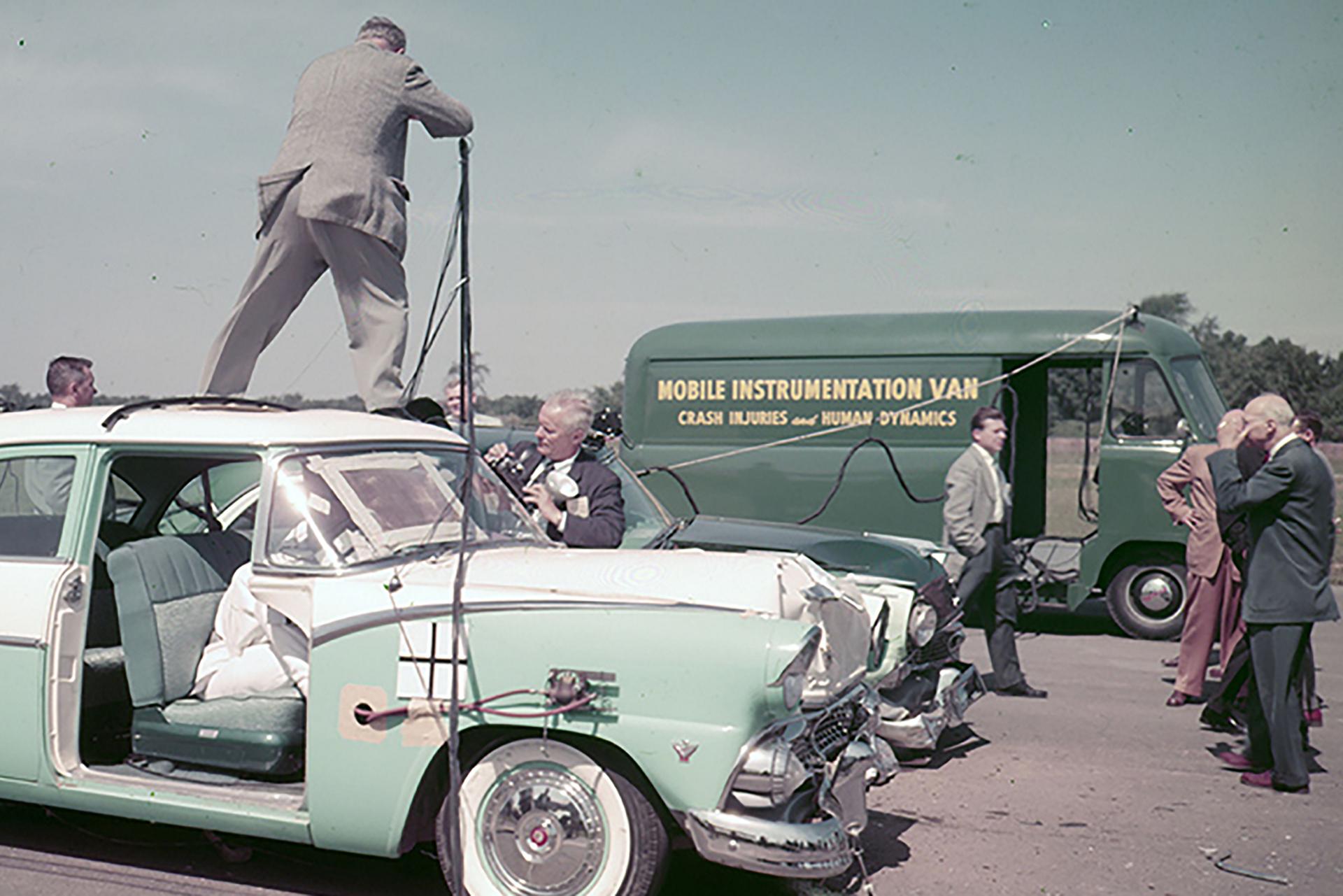 The two Ford Fairlanes after the staged crash
