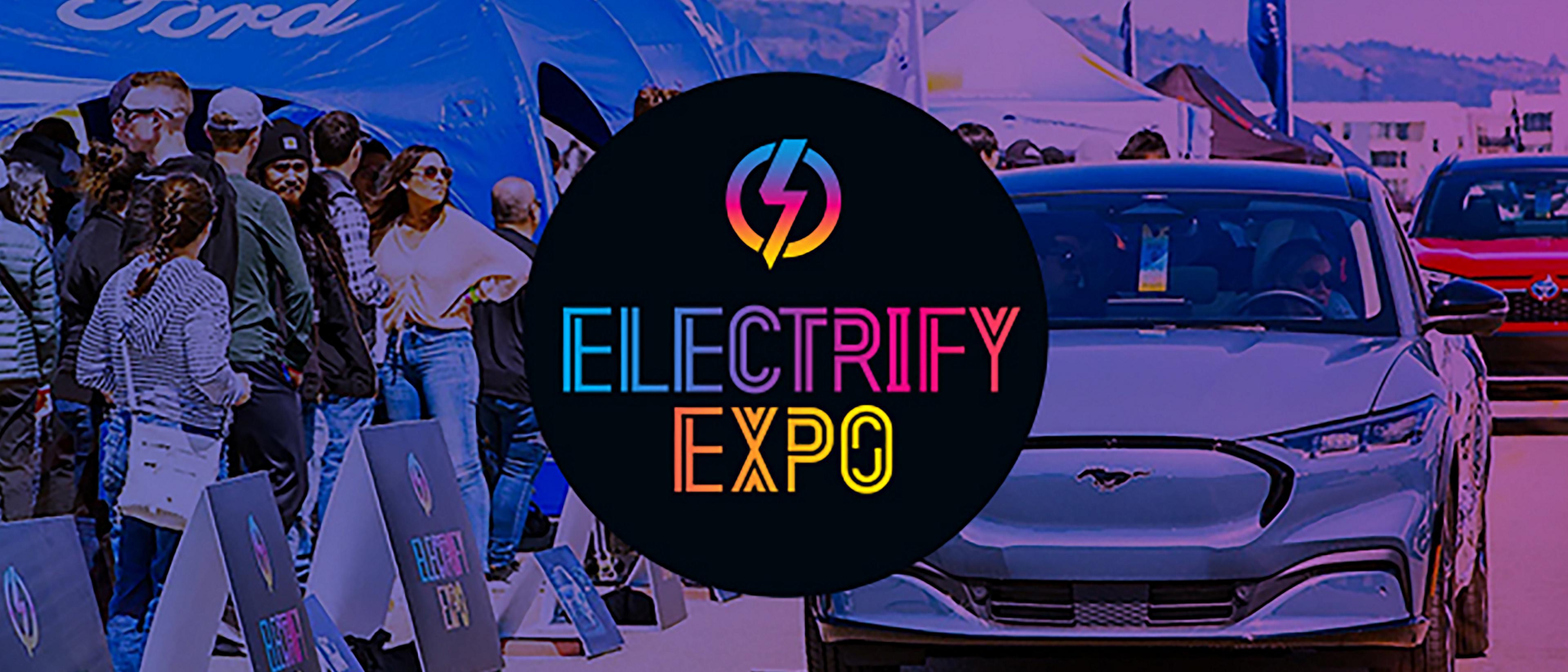 Mustang Mach-E with an Electrify Expo logo overlay
