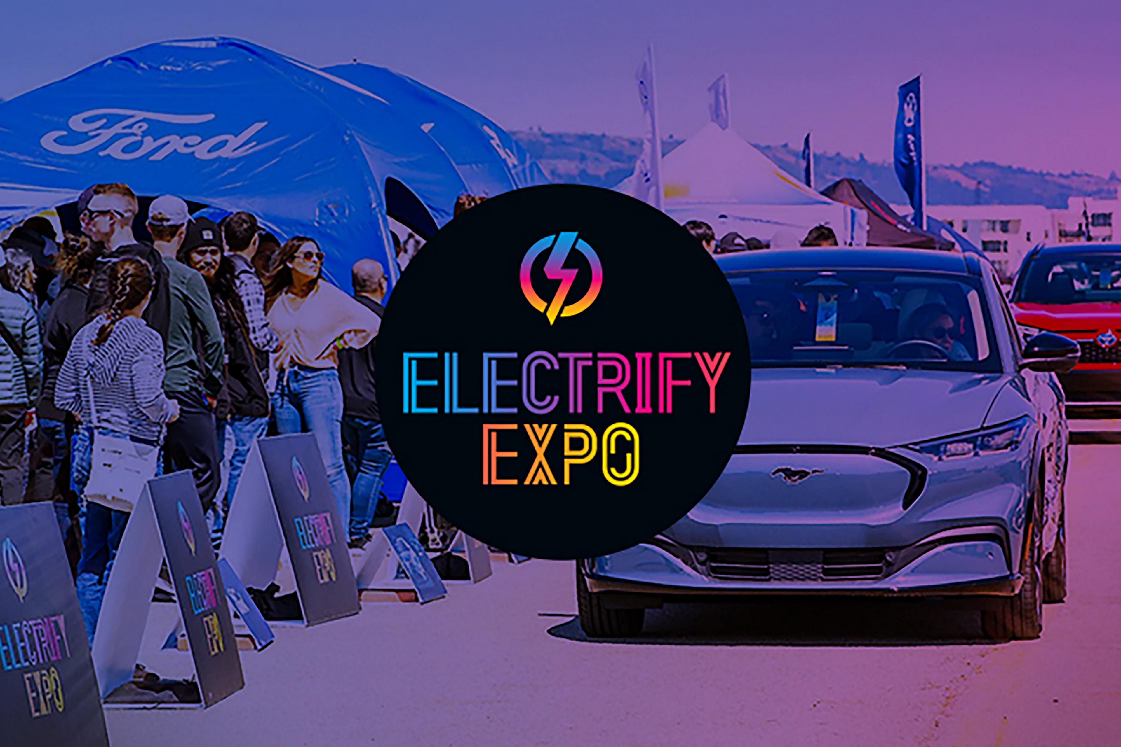 Mustang Mach-E with an Electrify Expo logo overlay