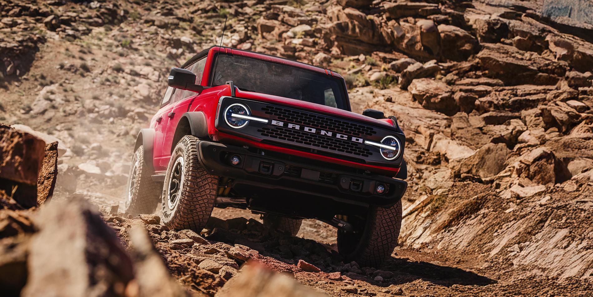 A Red Ford Bronco Badlands