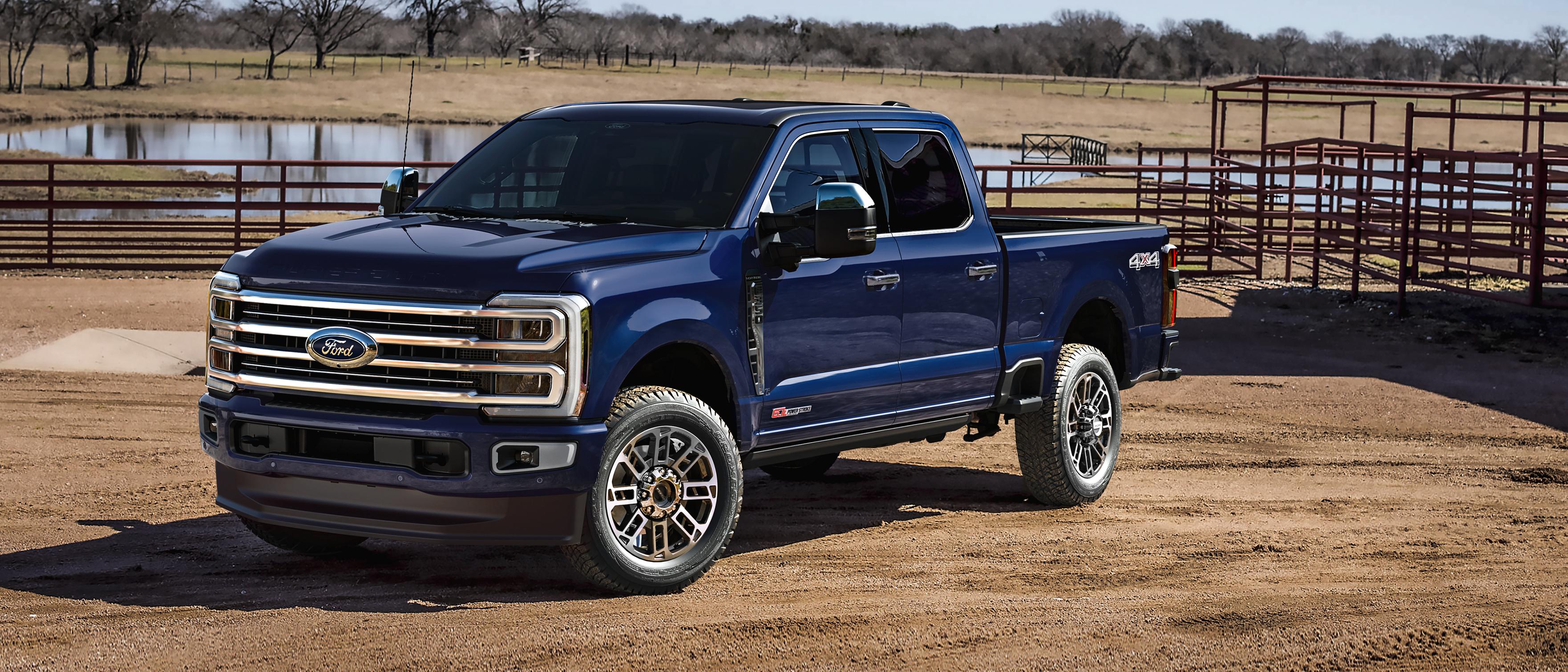 2026 Ford Super Duty® F-350® pickup with the Platinum® Plus Package parked on a farm