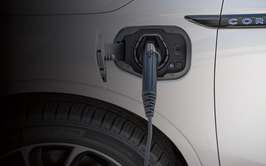 A 2026 Lincoln Corsair® Grand Touring SUV is being charged with a Lincoln Mobile Power Cord