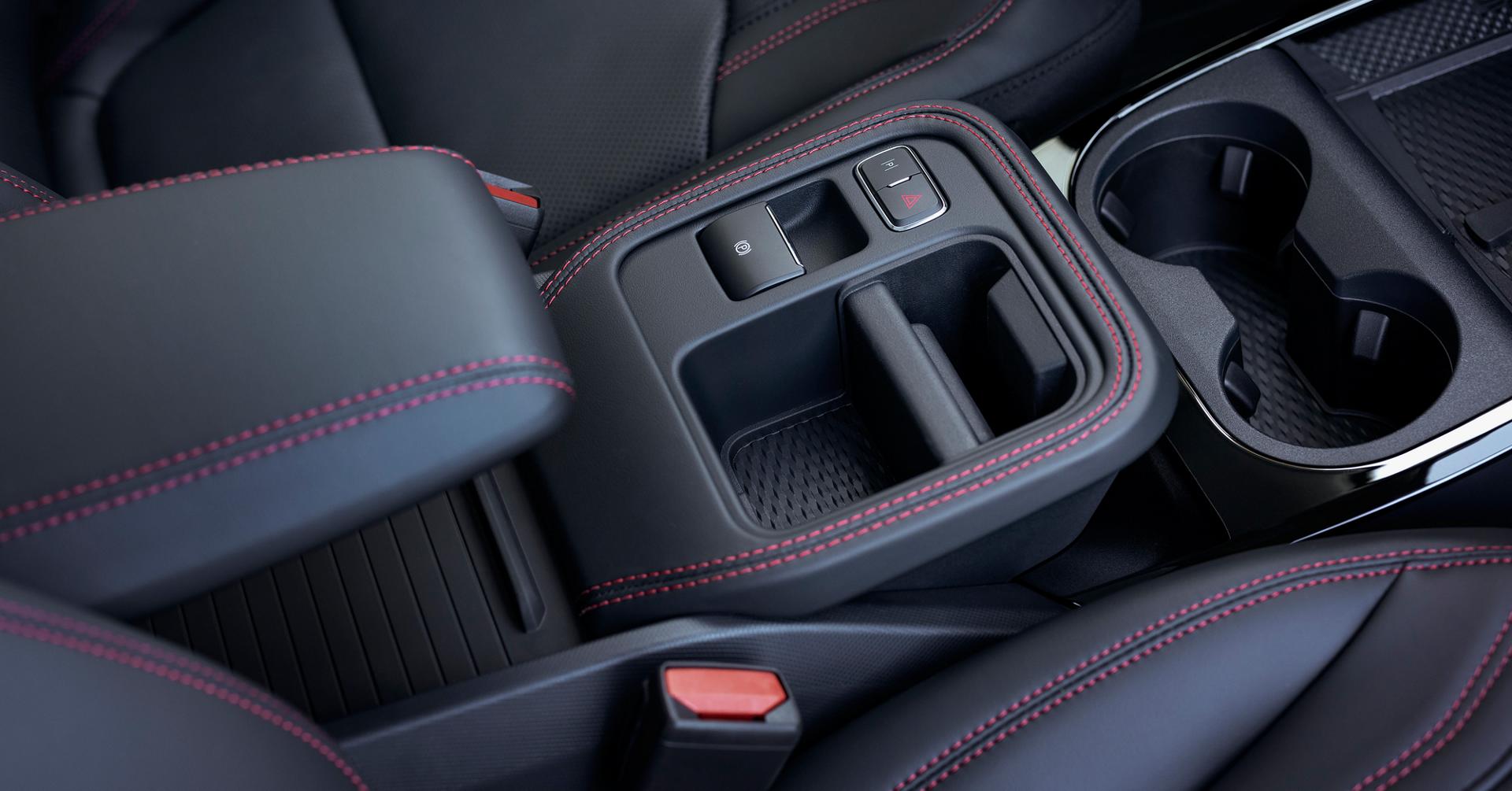 2025 Ford Mustang Mach-E® overhead shot showing vehicle interior in gray and red